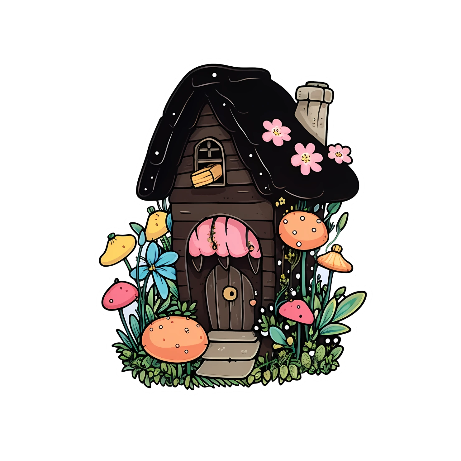 Kawaii fairy house sticker isolated on transparent background #24840
