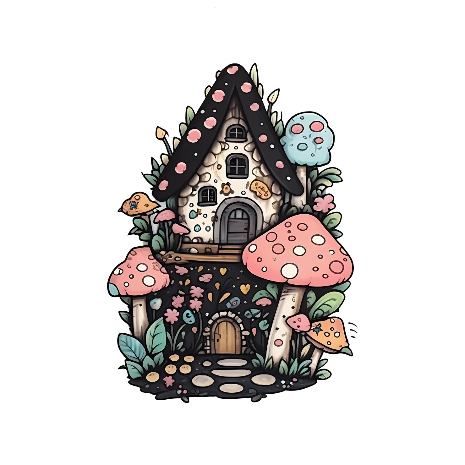 Kawaii fairy house sticker isolated on transparent background #24841