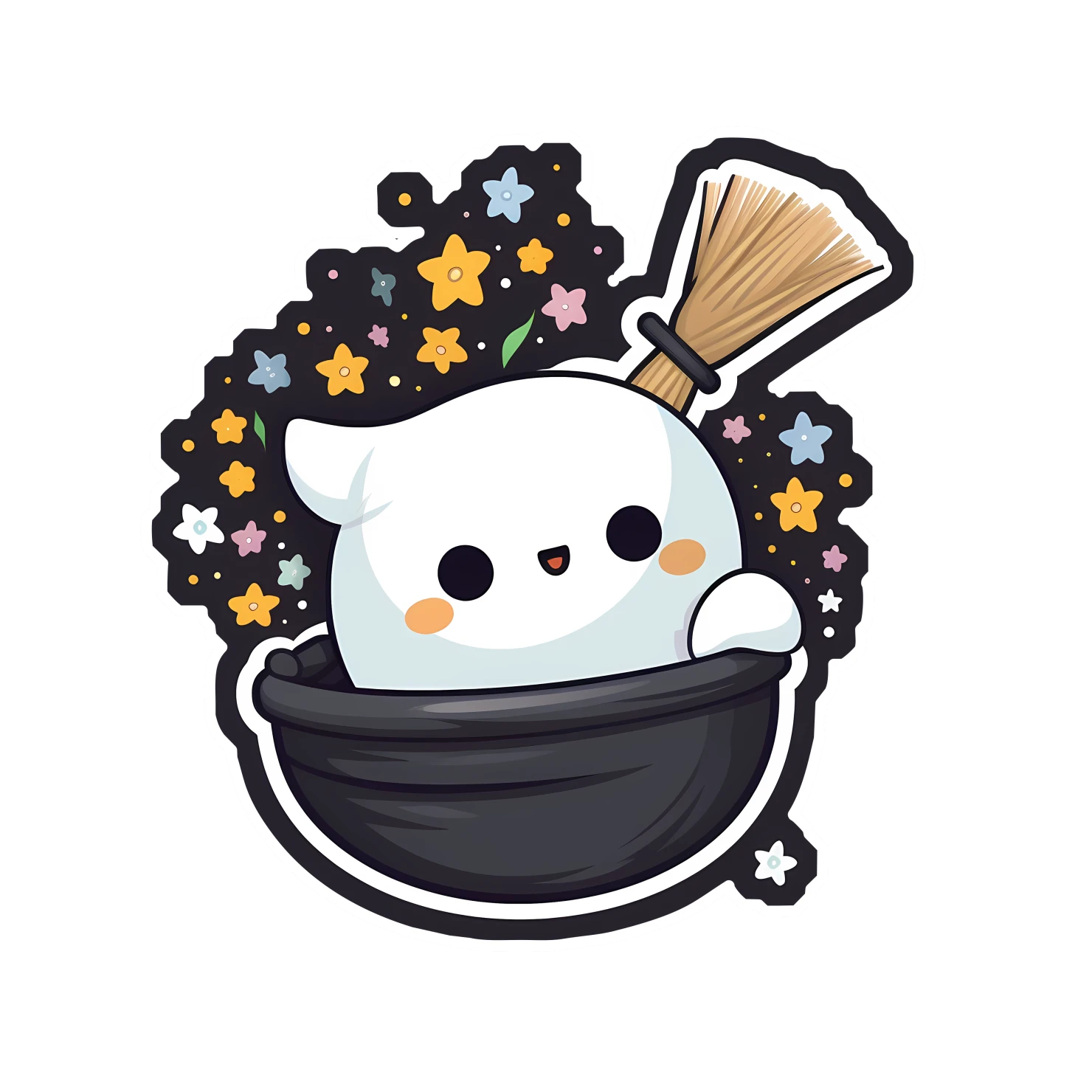 Kawaii flying broom sticker isolated on transparent background #24948