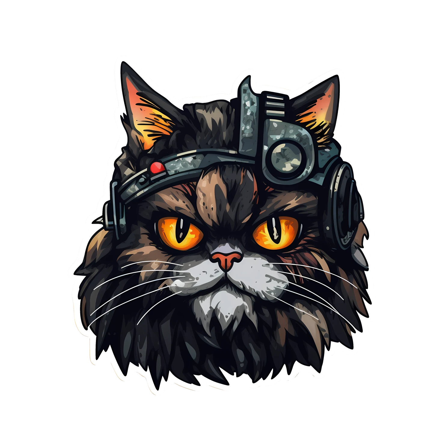 Kawaii cyberpunk cat sticker isolated on transparent background #25123