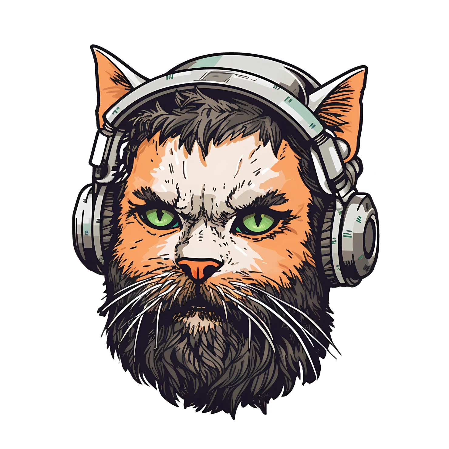 Kawaii cyberpunk cat sticker isolated on transparent background #25124