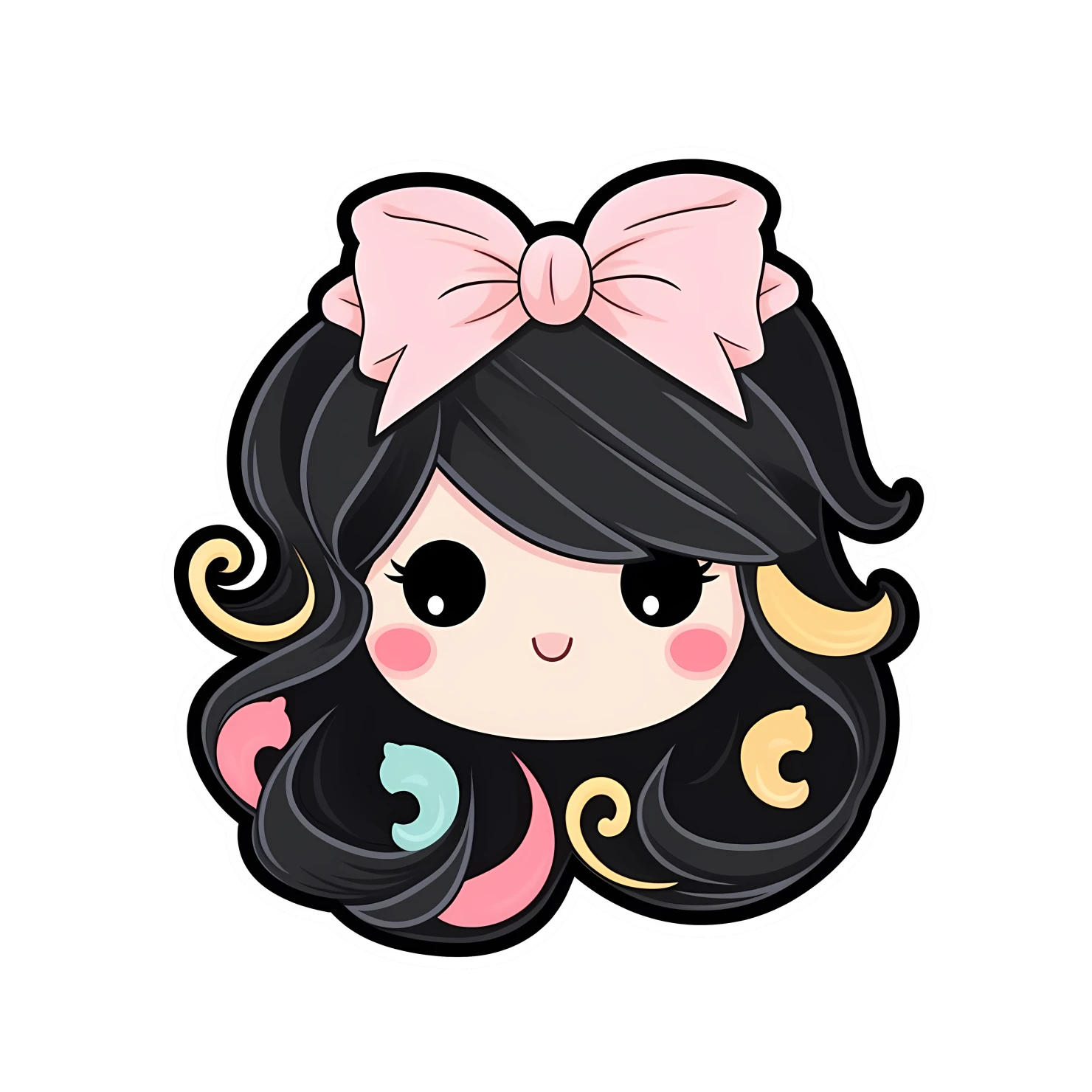 Kawaii girl hair accessories sticker isolated on transparent background #25127