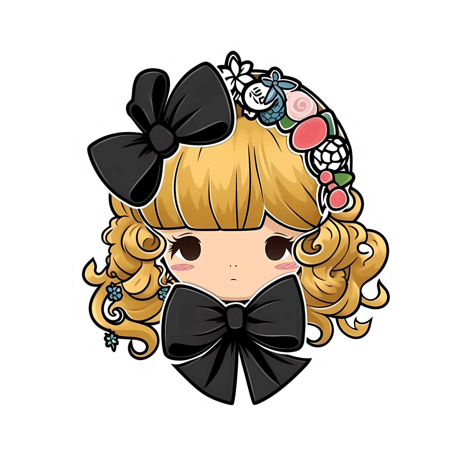 Kawaii girl hair accessories sticker isolated on transparent background #25132