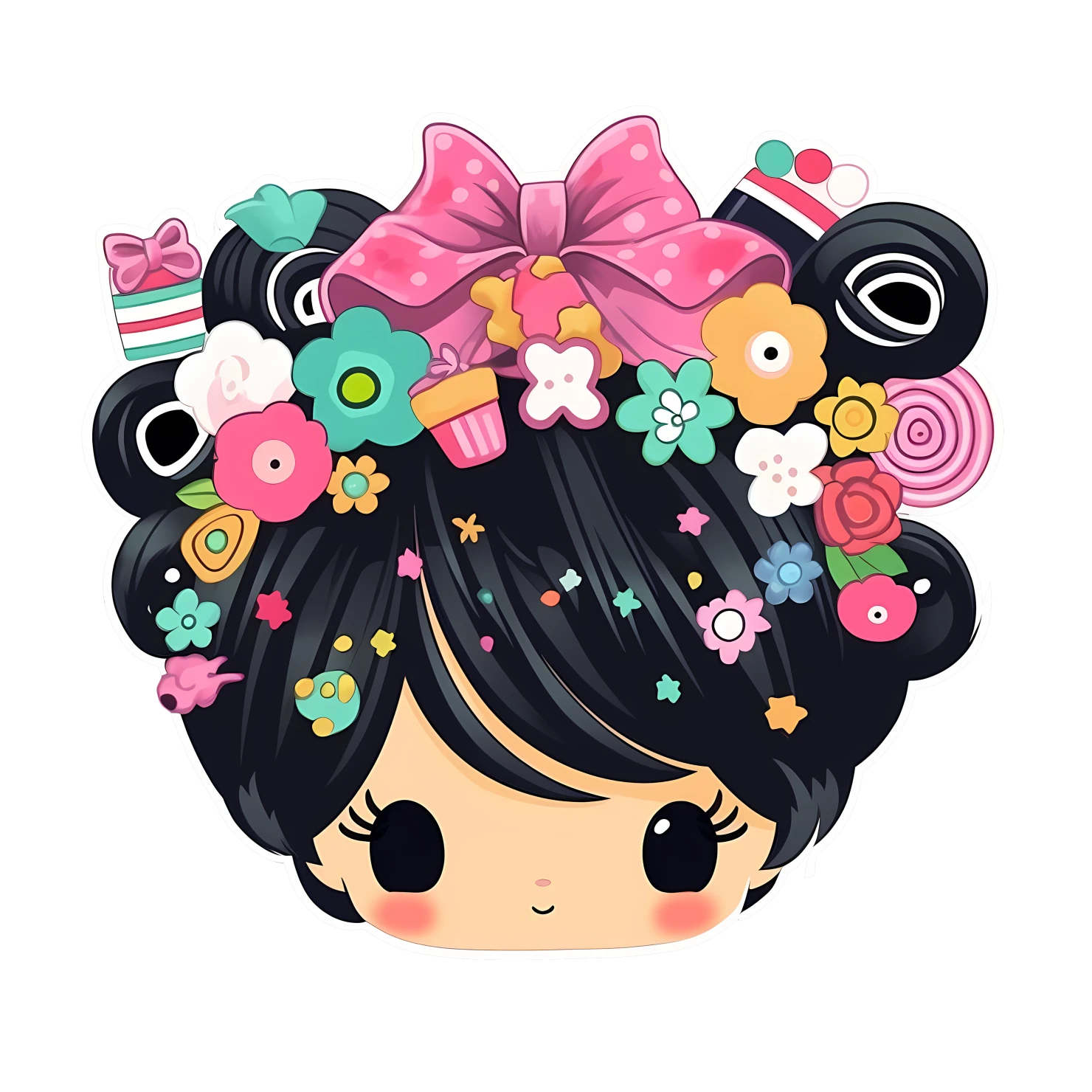 Kawaii girl hair accessories sticker isolated on transparent background #25142