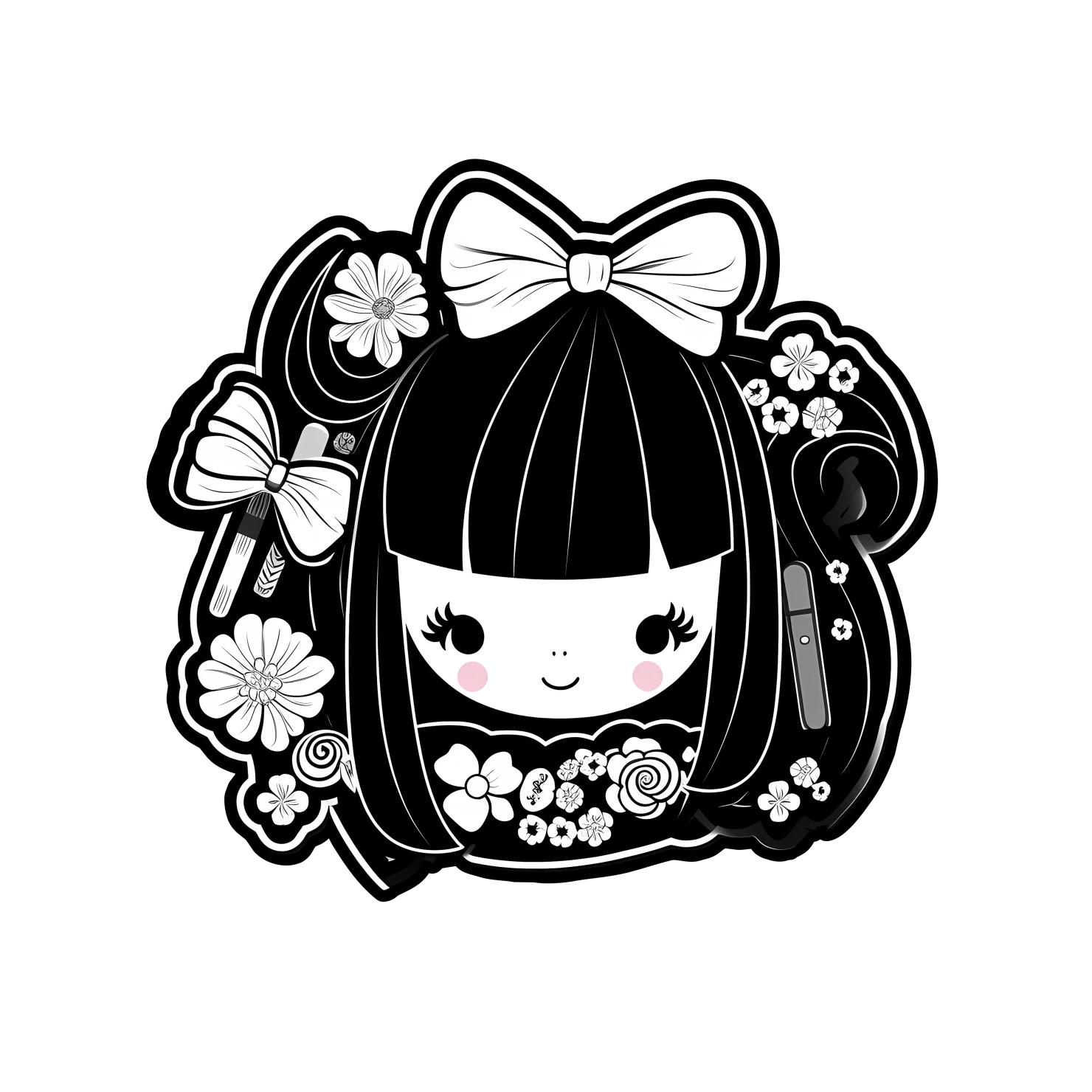 Kawaii girl hair accessories sticker isolated on transparent background #25143