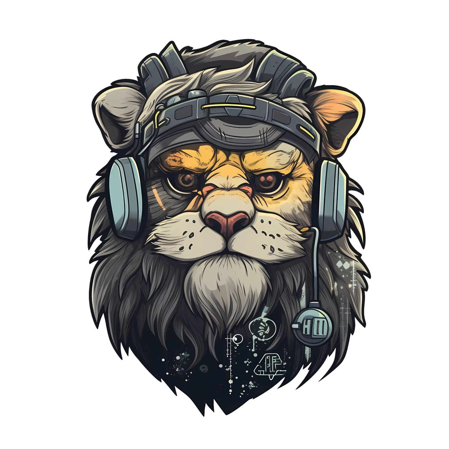 Kawaii cyberpunk lion sticker isolated on transparent background #25542