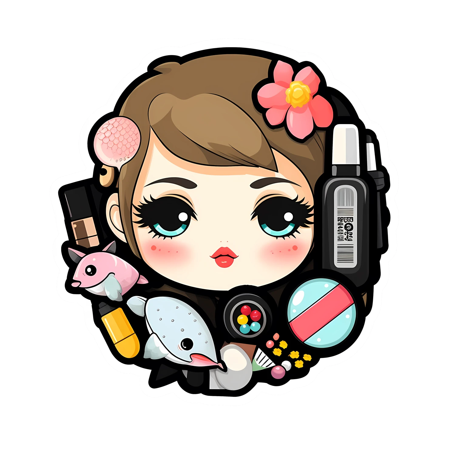 Kawaii makeup sticker isolated on transparent background #25610