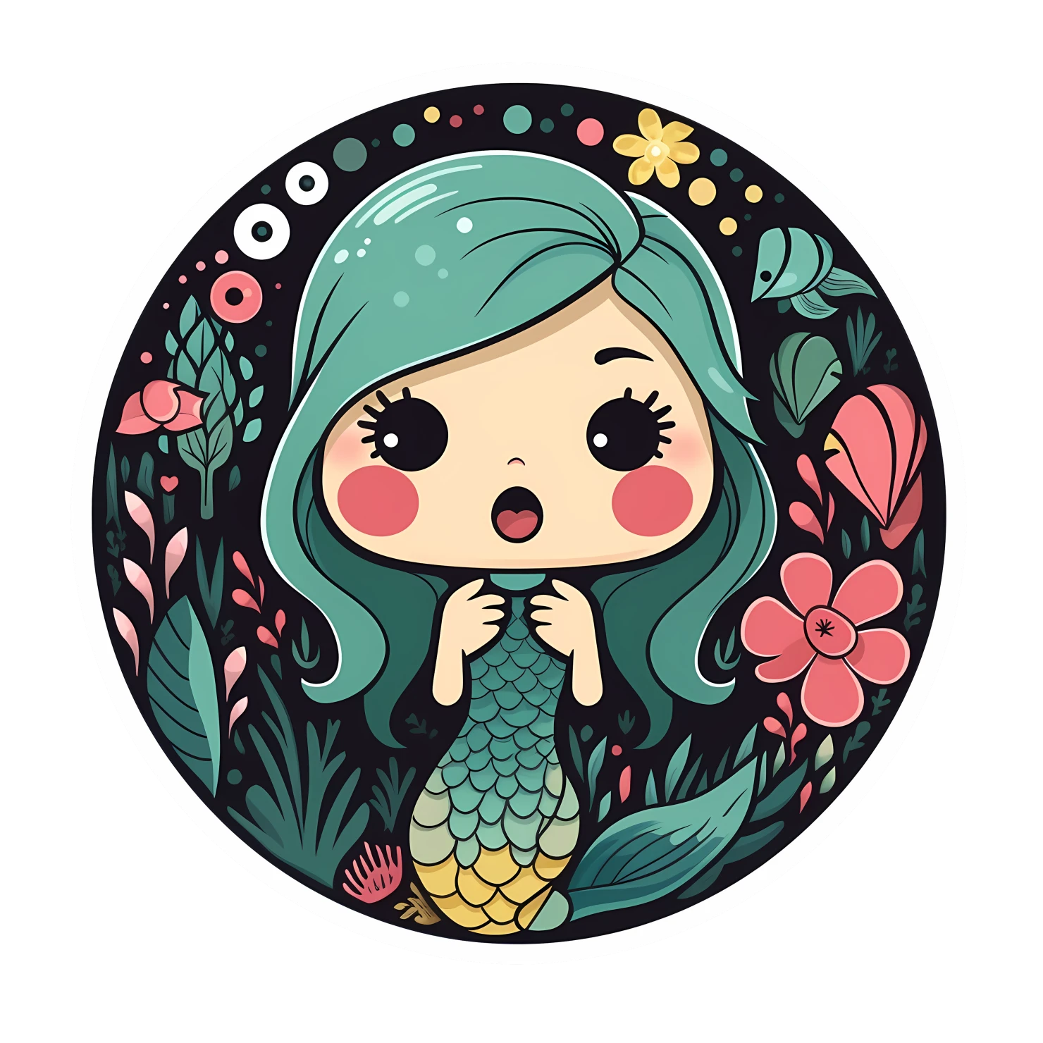 Kawaii mermaid sticker isolated on transparent background #25633