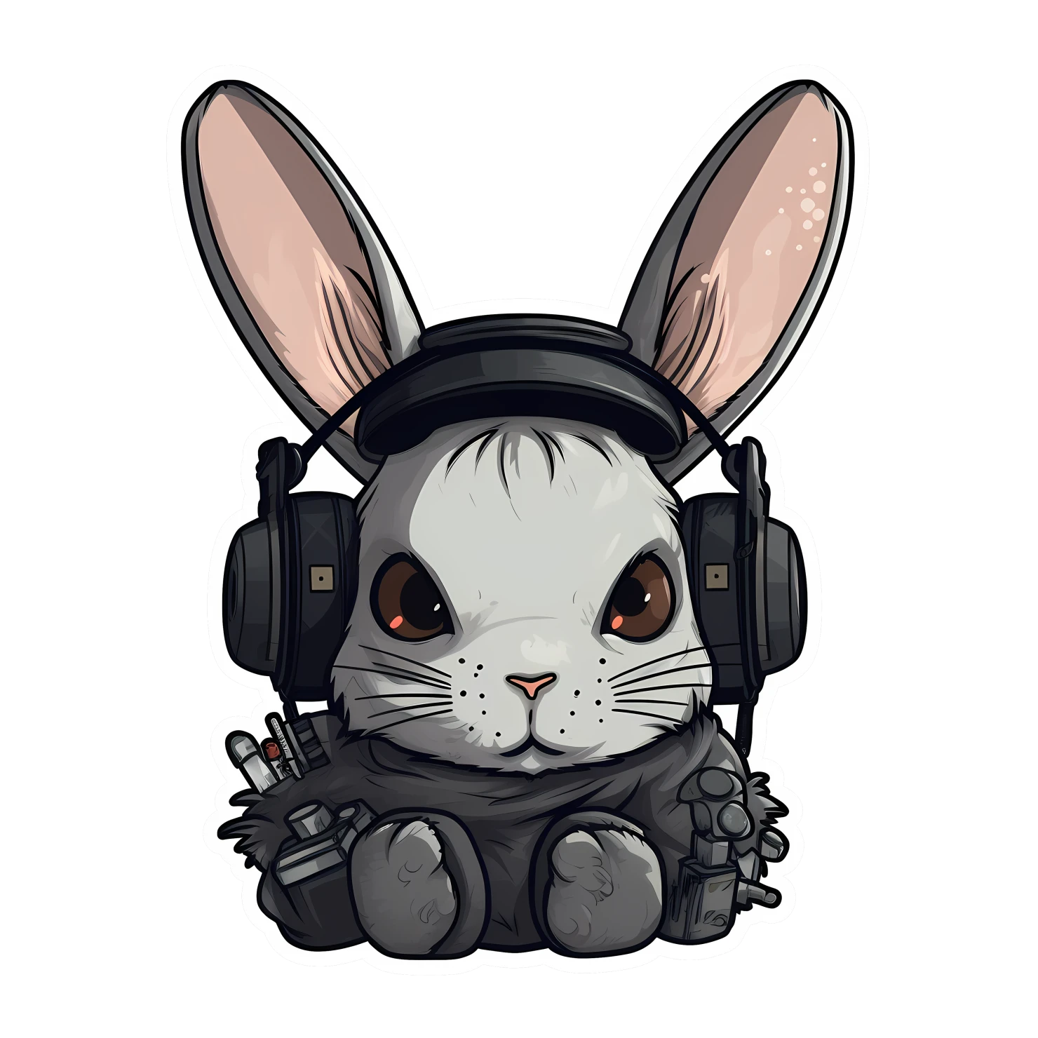 Kawaii cyberpunk rabbit sticker isolated on transparent background #26274