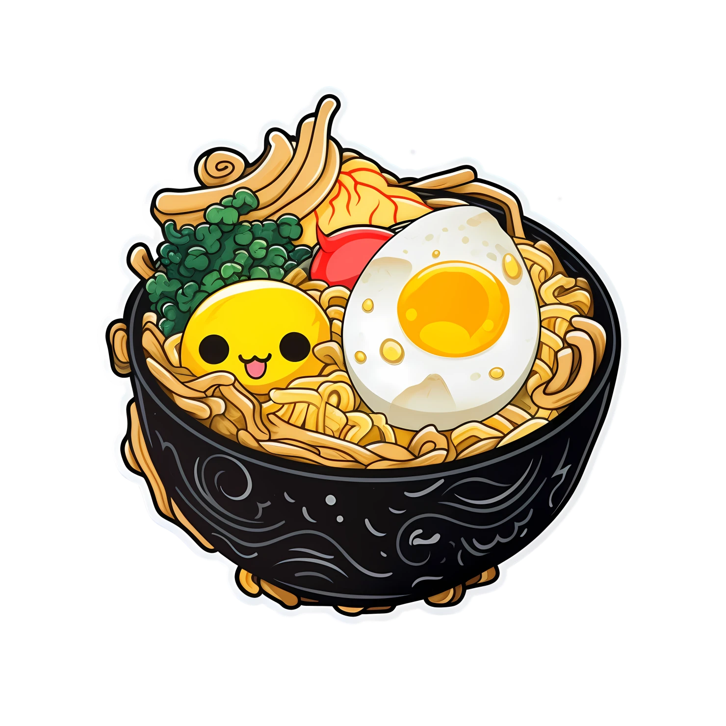Kawaii ramen noodles sticker isolated on transparent background #26324