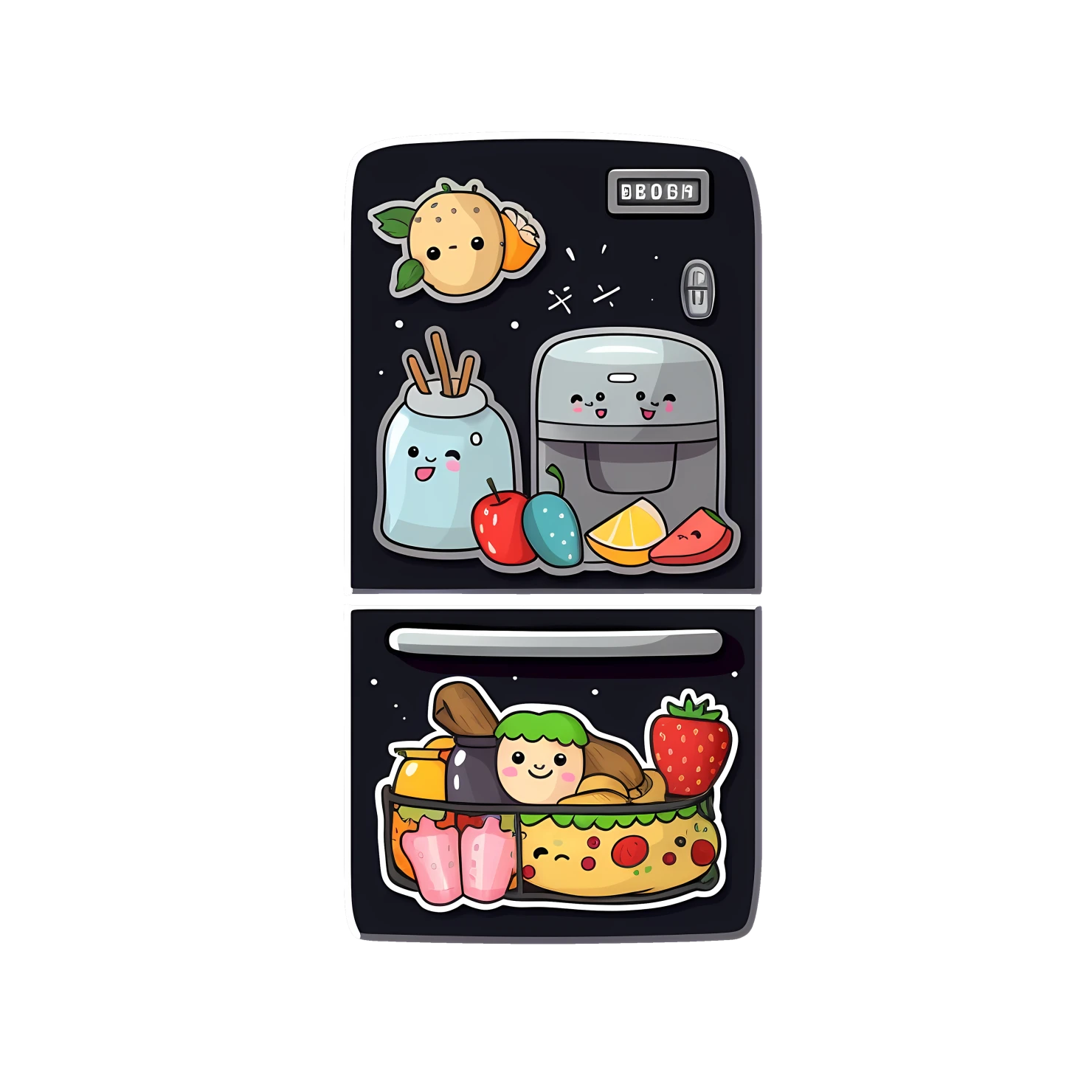 Kawaii refrigerator sticker isolated on transparent background #26342