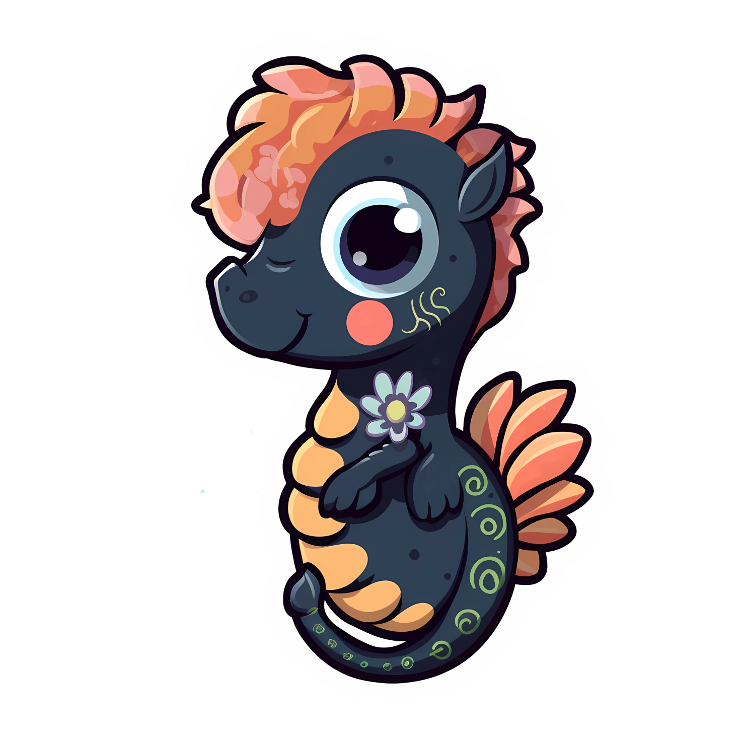 Kawaii seahorse sticker isolated on transparent background #26498