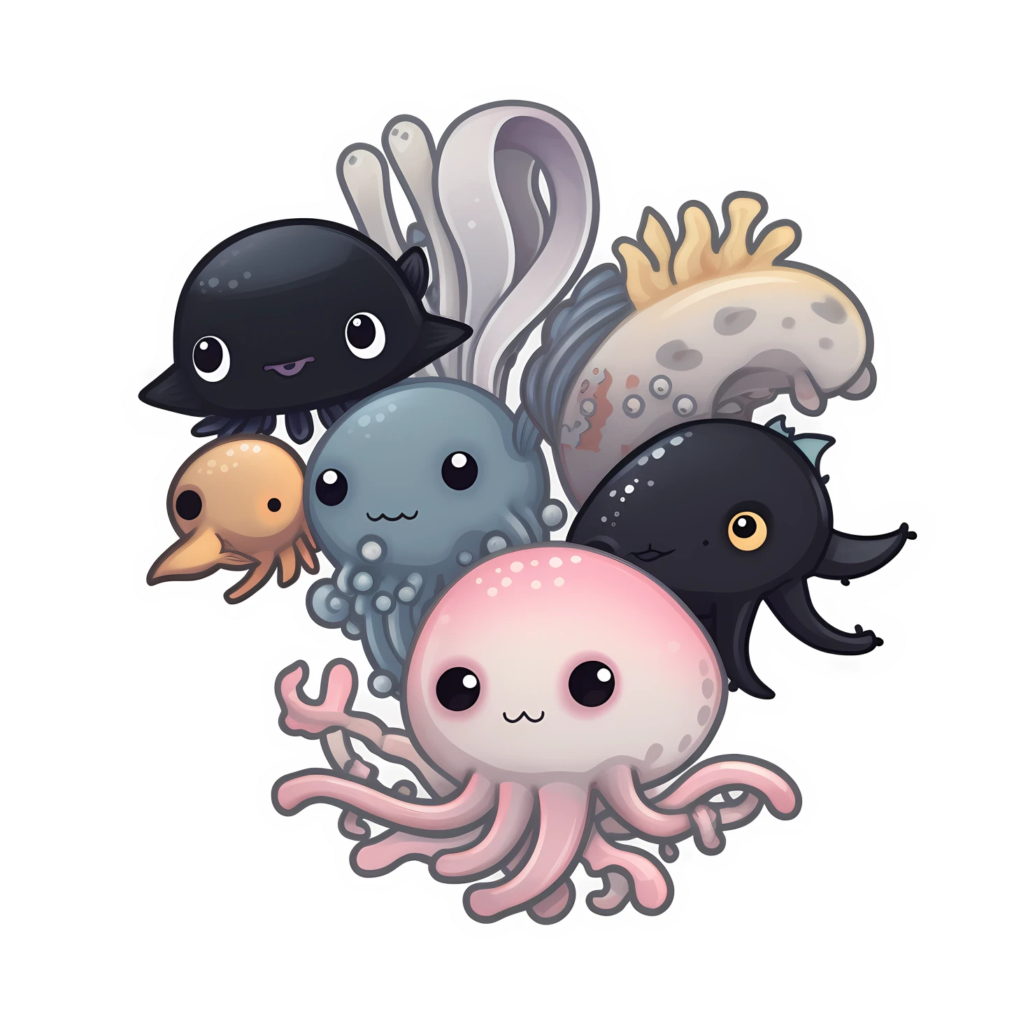 Kawaii octopus sticker isolated on transparent background #26533
