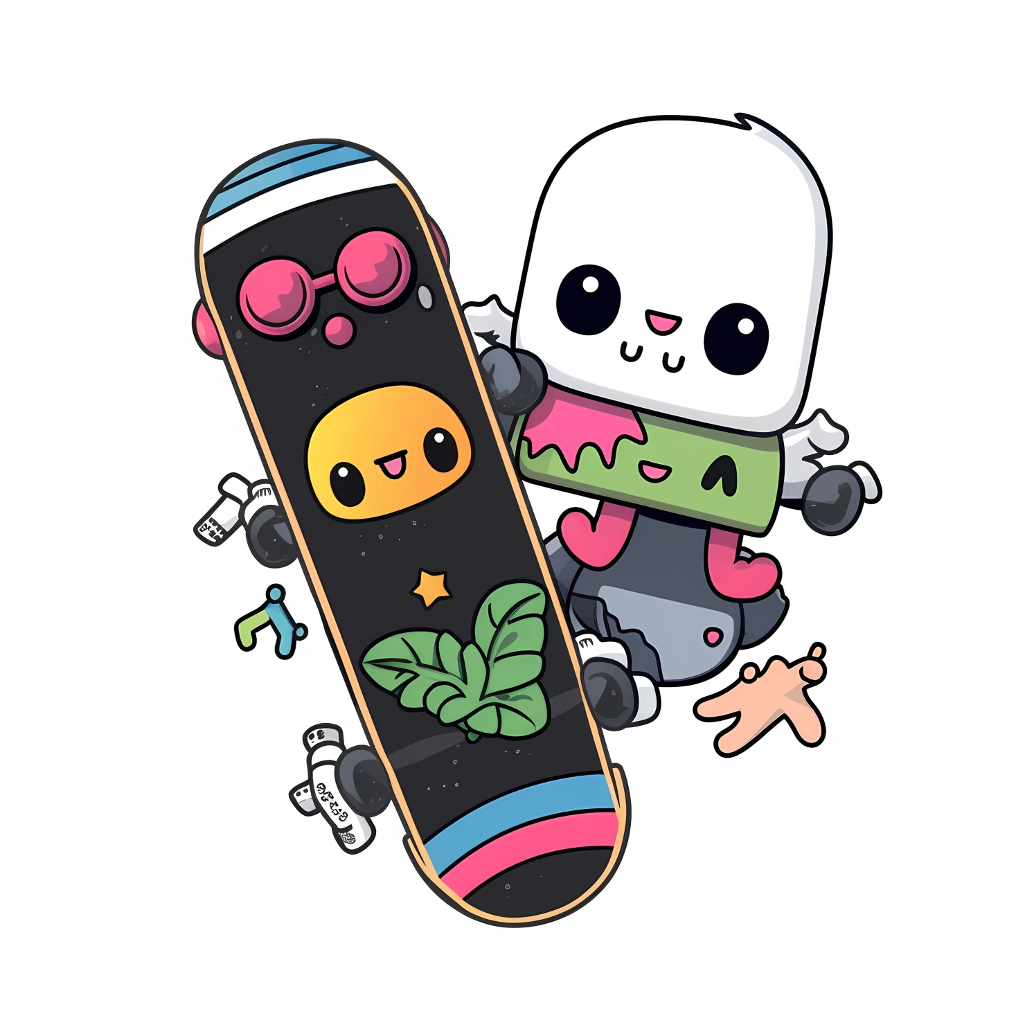 Kawaii skateboard sticker isolated on transparent background #26625
