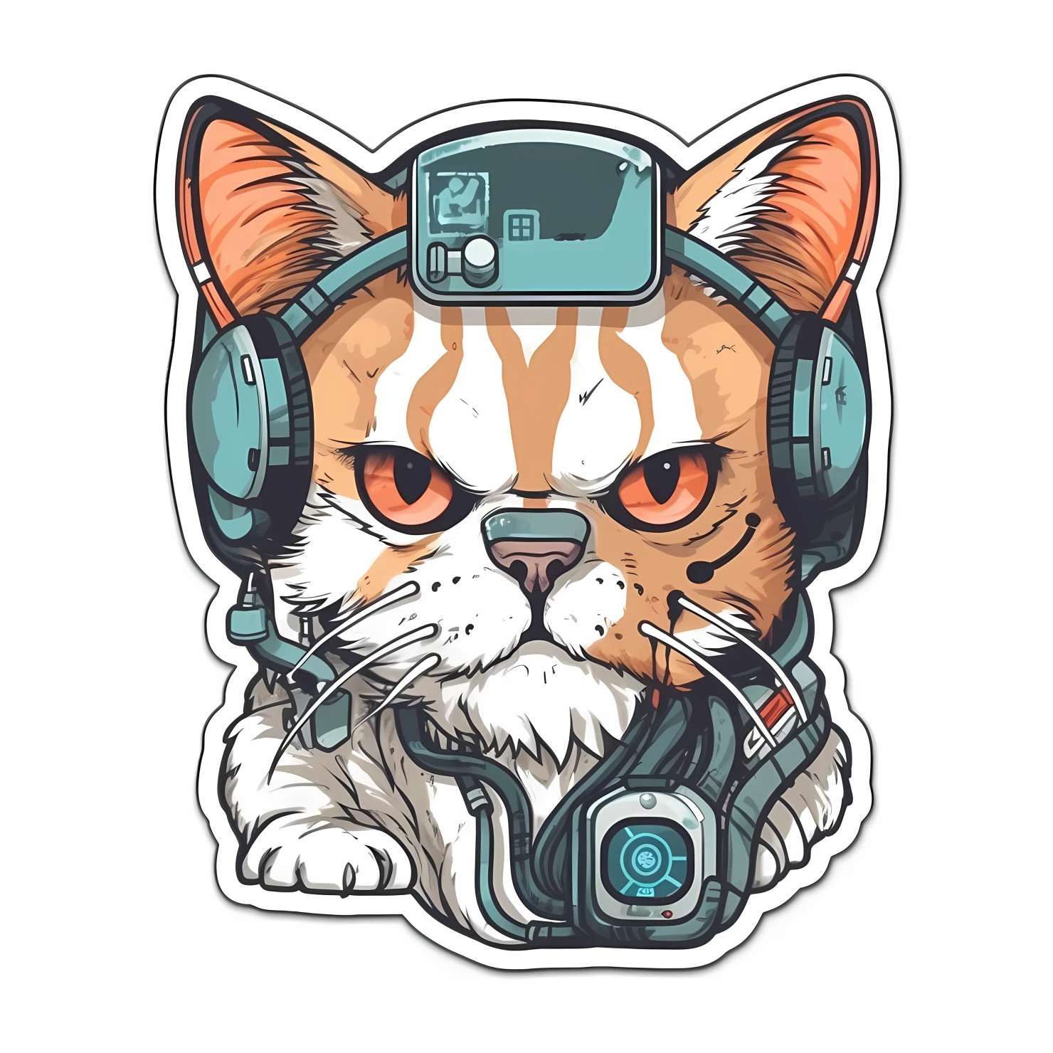 Kawaii cyberpunk cat sticker isolated on transparent background #26835