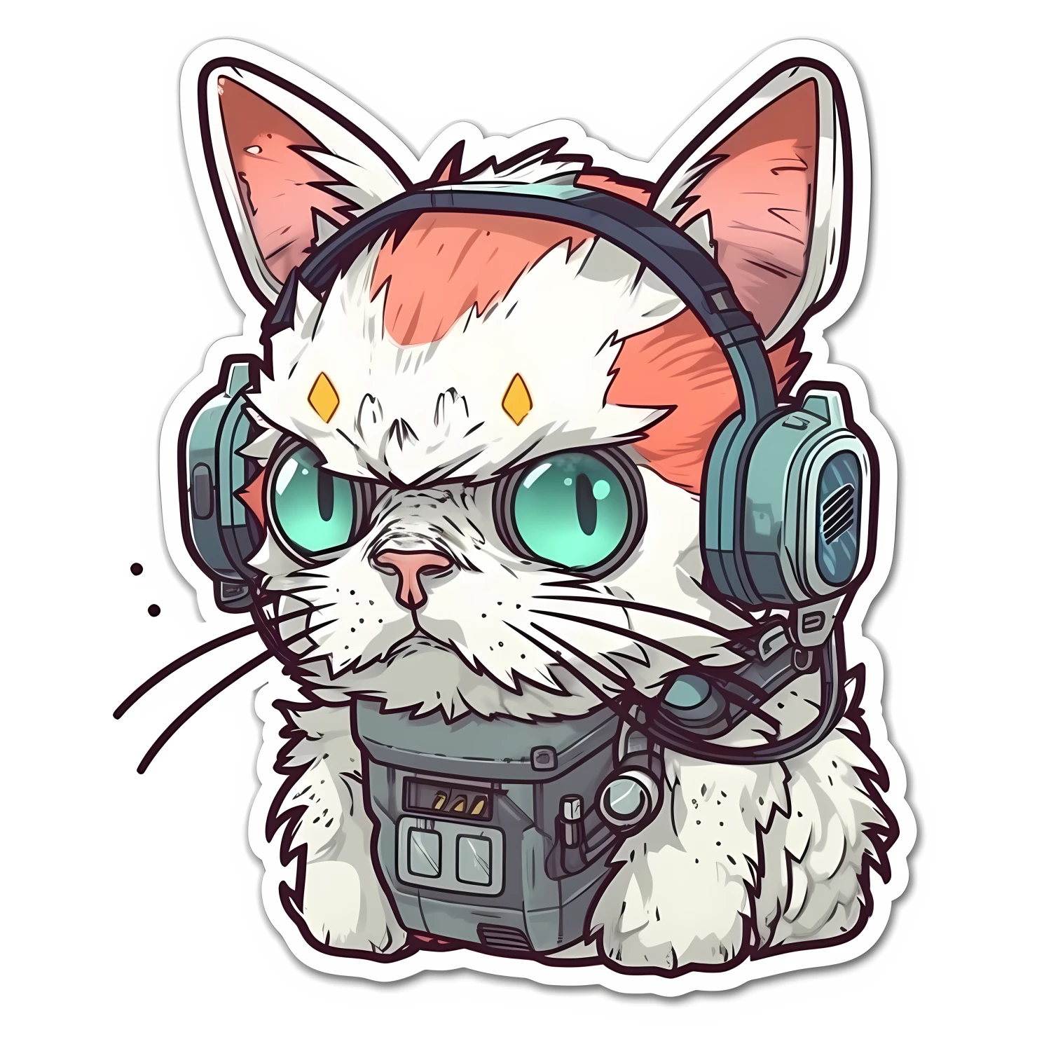 Kawaii cyberpunk cat sticker isolated on transparent background #26836