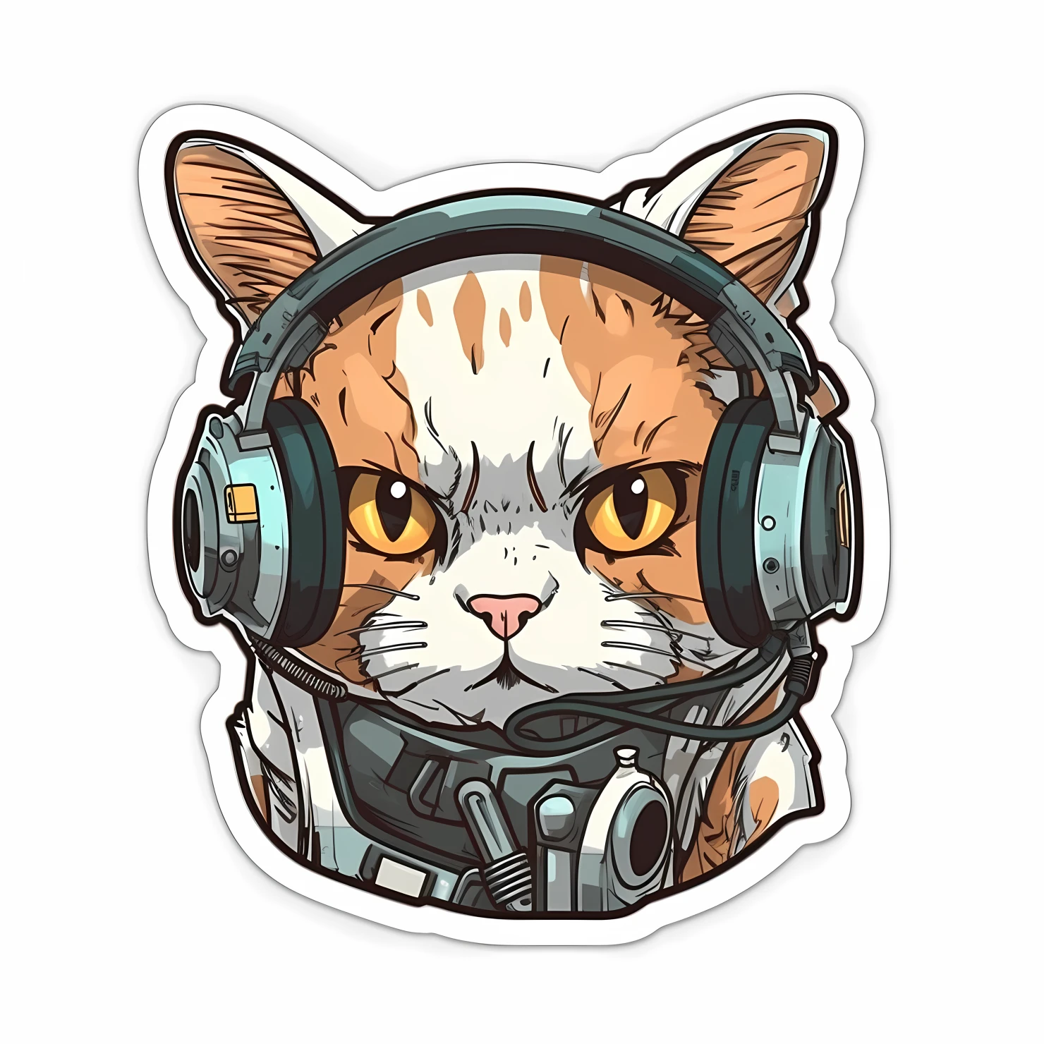 Kawaii cyberpunk cat sticker isolated on transparent background #26839