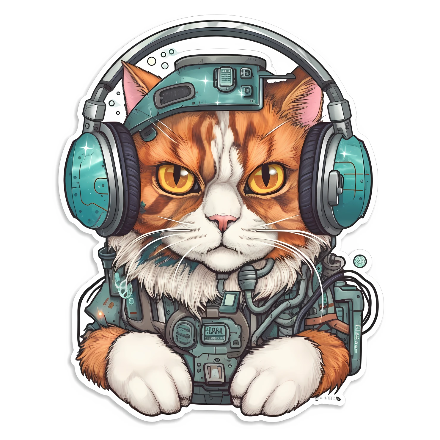 Kawaii cyberpunk cat sticker isolated on transparent background #26841