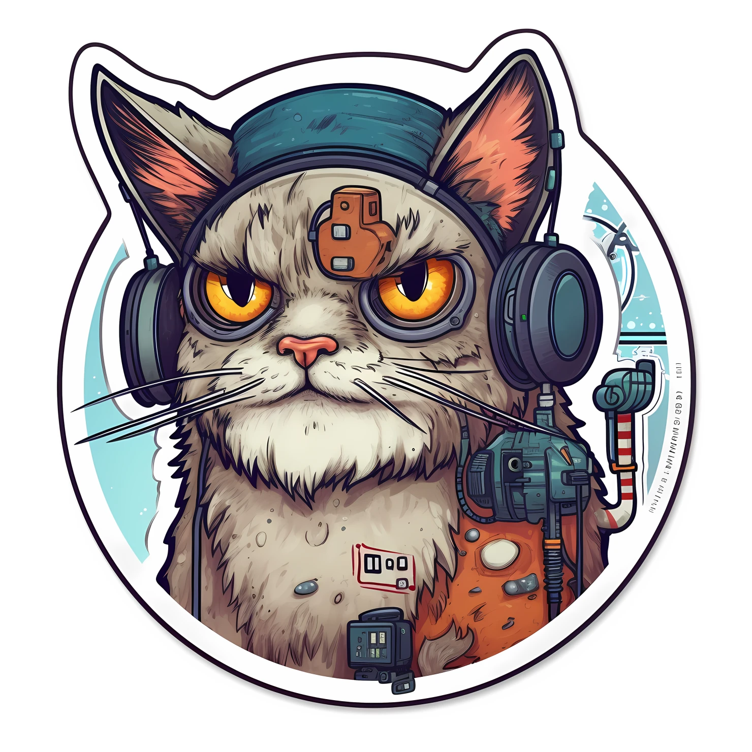 Kawaii cyberpunk cat sticker isolated on transparent background #26862