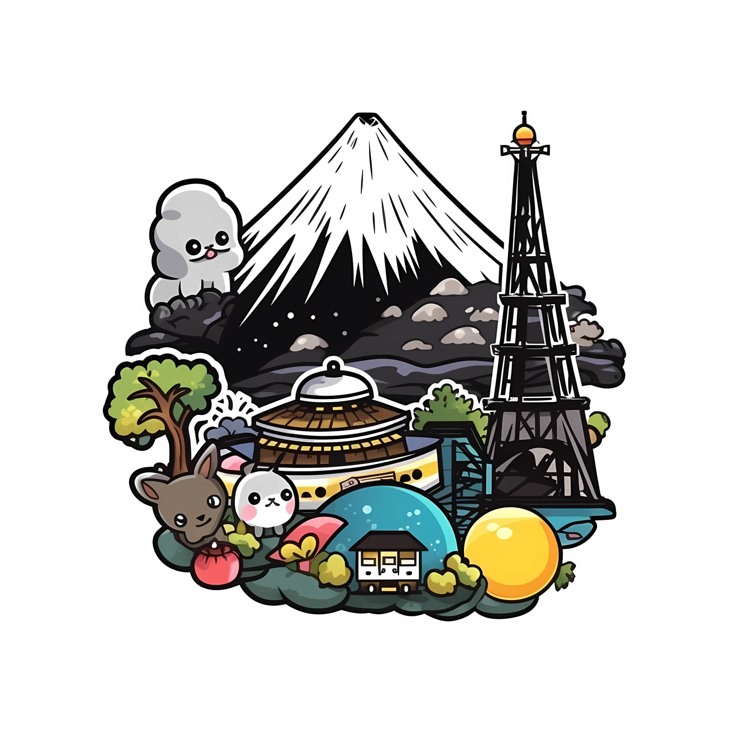 Kawaii travel landmark sticker isolated on transparent background #27077