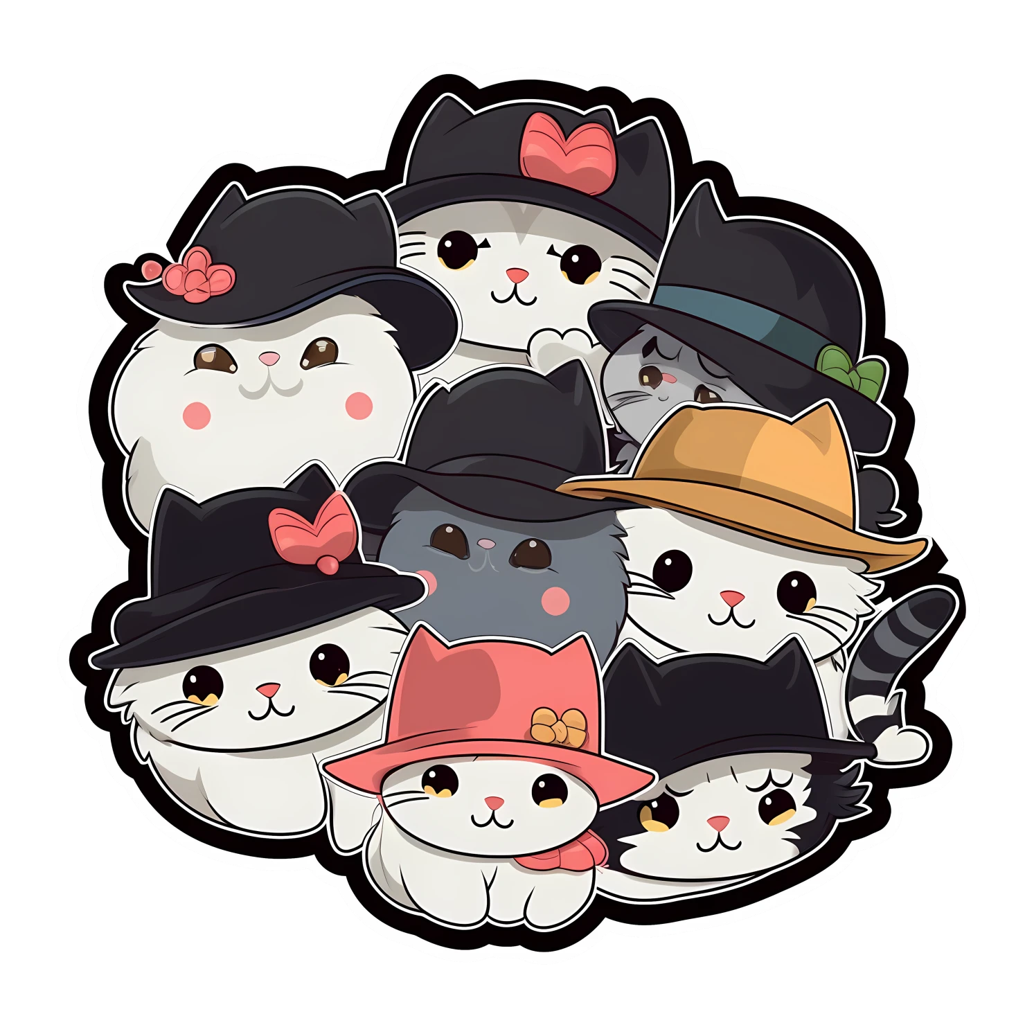 Kawaii cats in hat sticker isolated on transparent background #27515