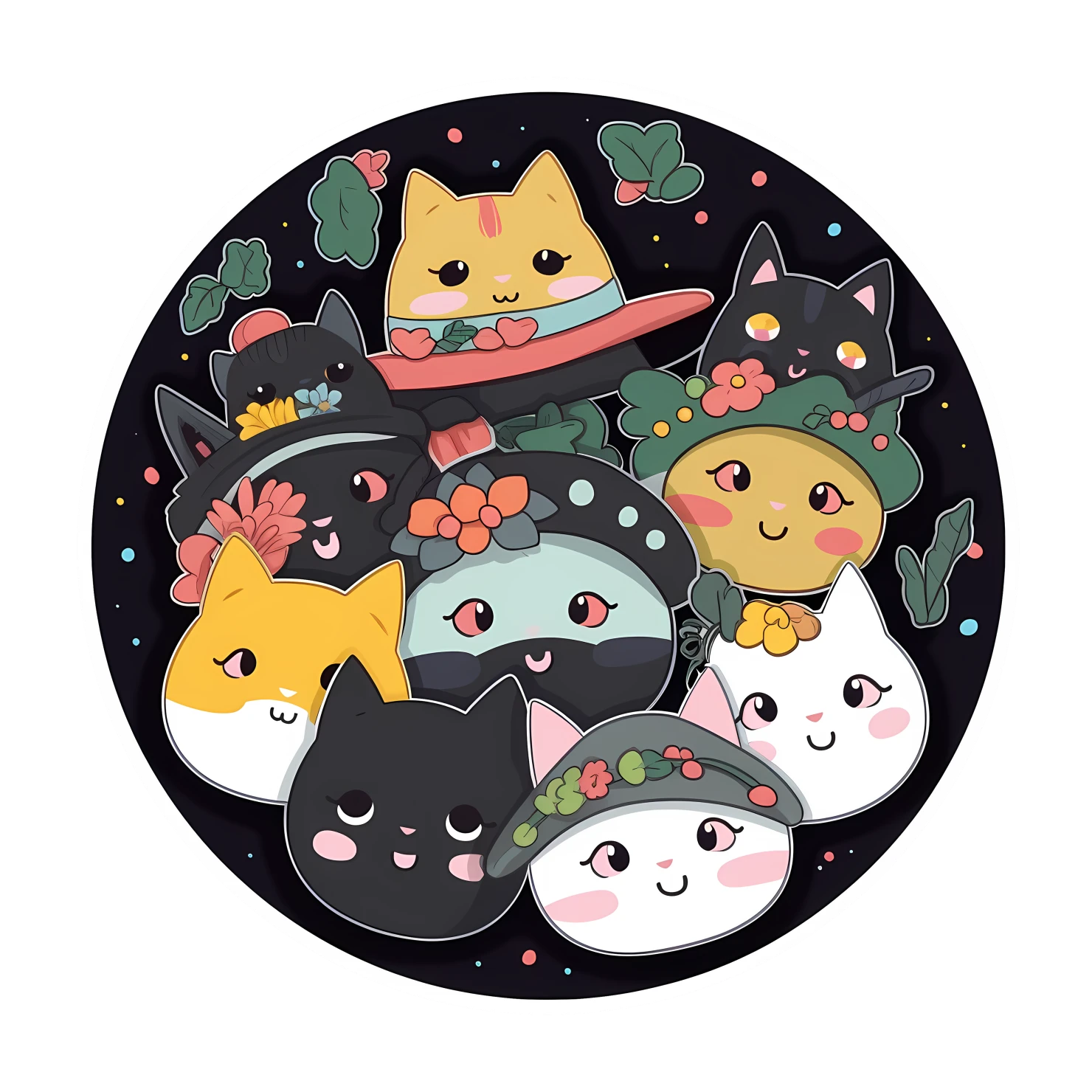 Kawaii cats in hat sticker isolated on transparent background #27516