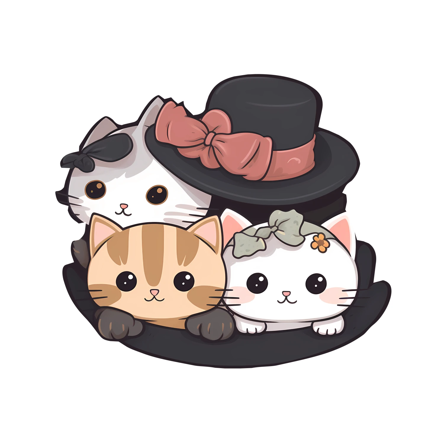 Kawaii cats in hat sticker isolated on transparent background #27519