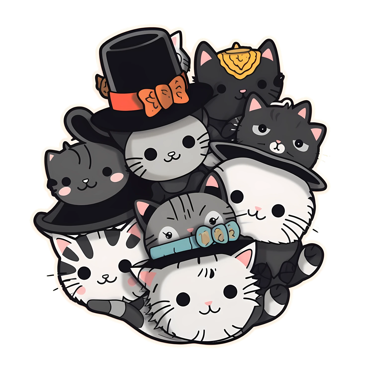 Kawaii cats in hat sticker isolated on transparent background #27520