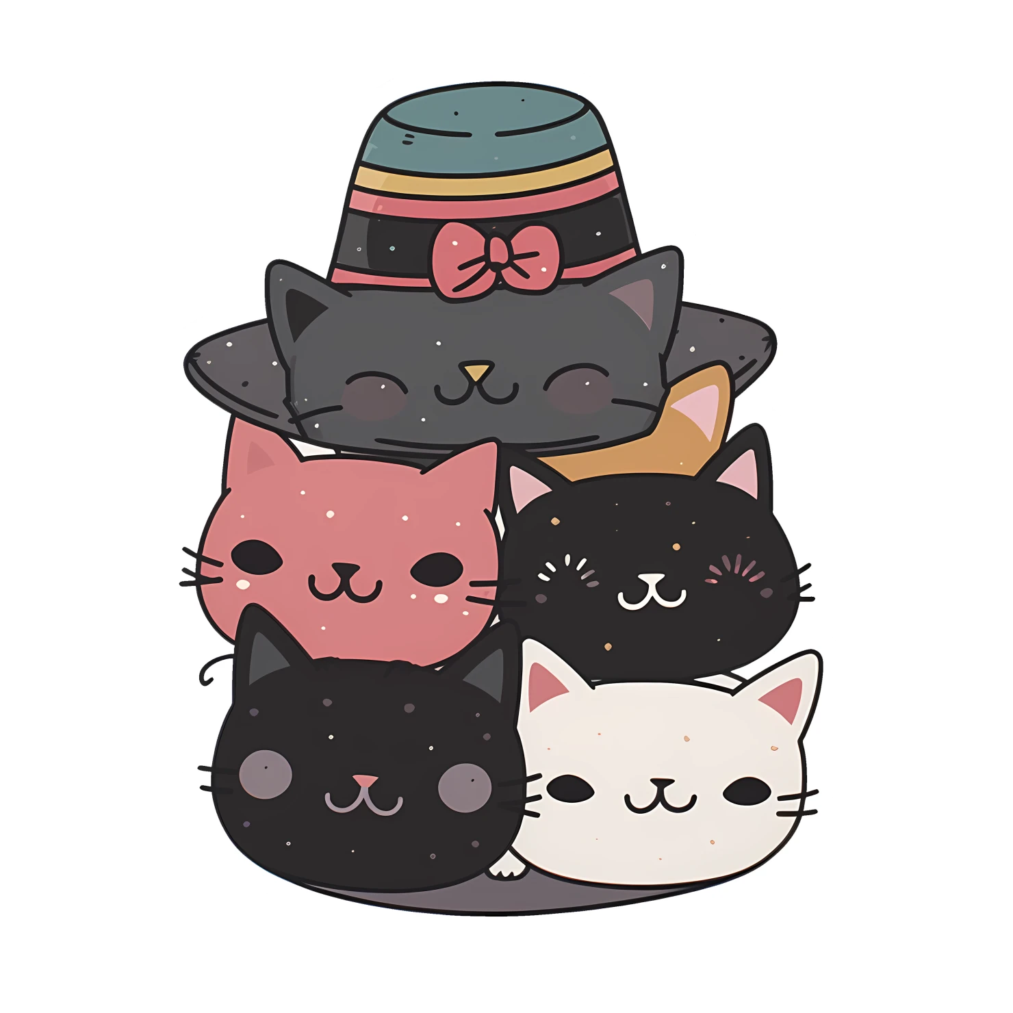 Kawaii cats in hat sticker isolated on transparent background #27521