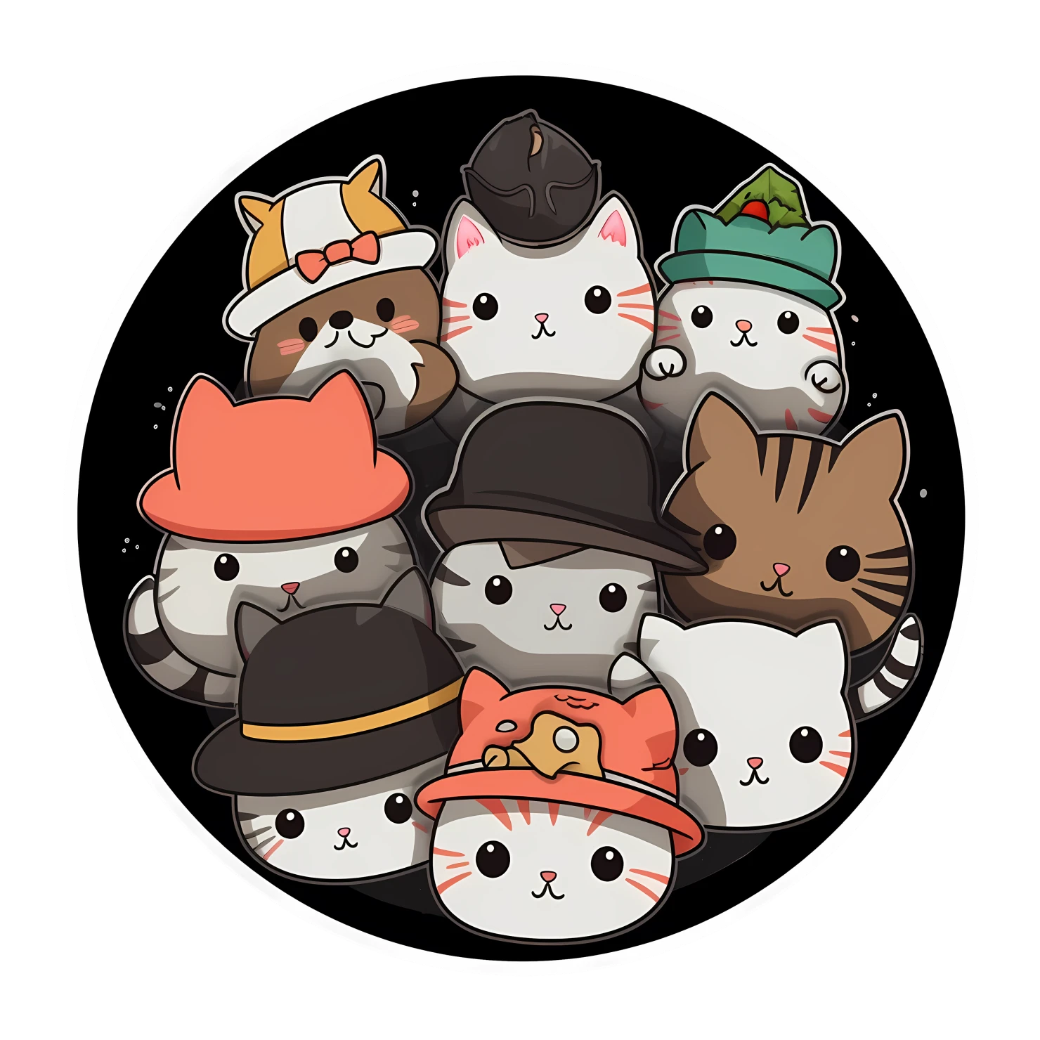 Kawaii cats in hat sticker isolated on transparent background #27522