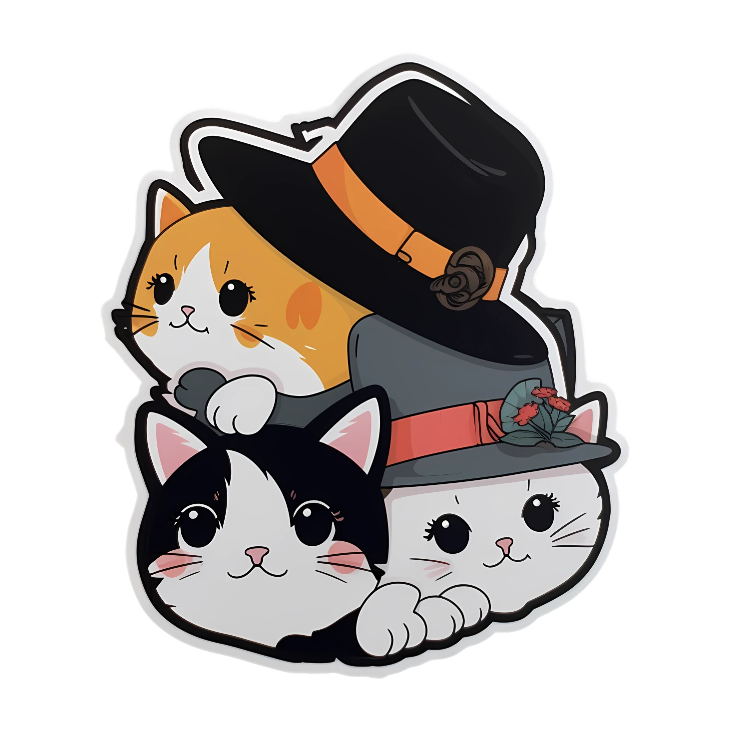 Kawaii cats in hat sticker isolated on transparent background #27523