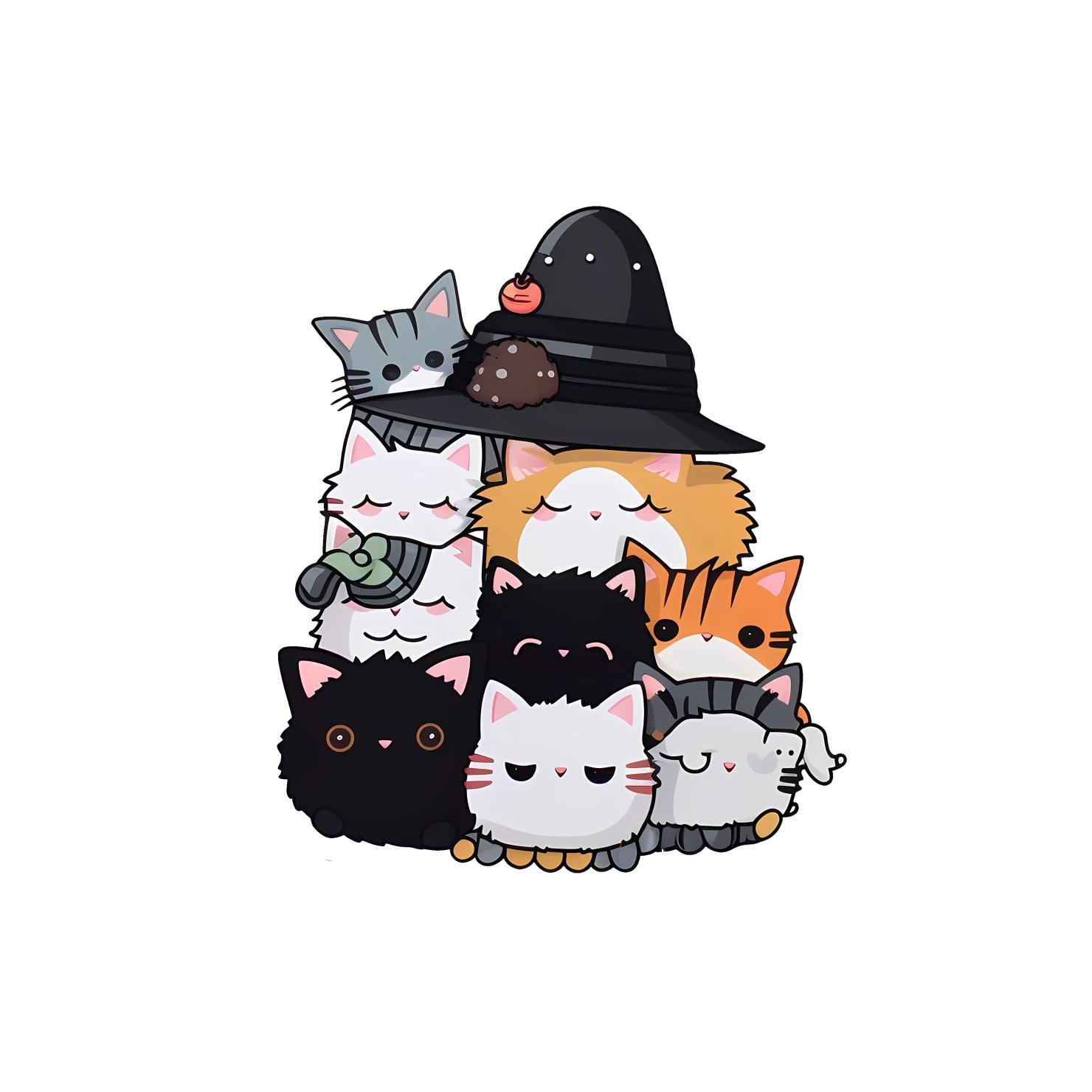 Kawaii cats in hat sticker isolated on transparent background #27524