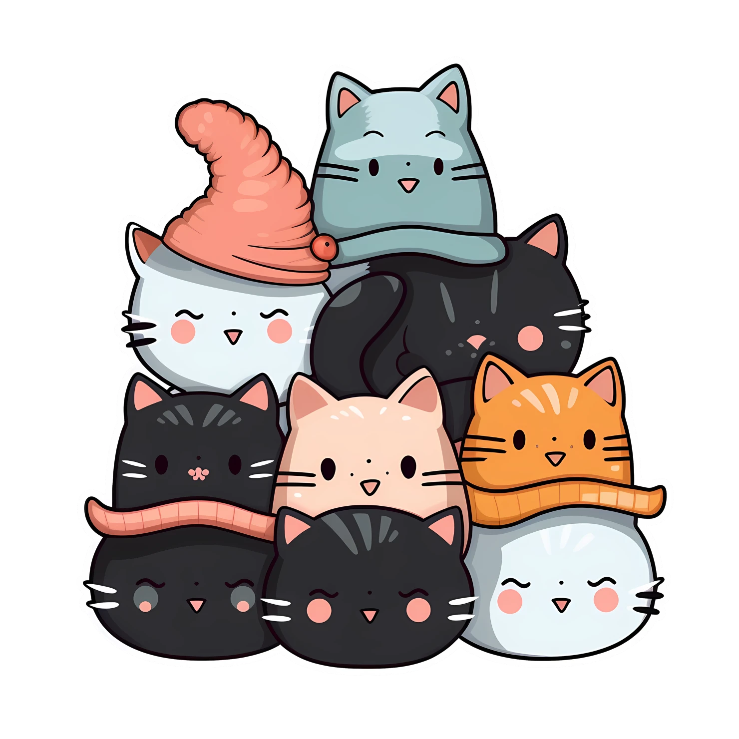 Kawaii cats in hat sticker isolated on transparent background #27525
