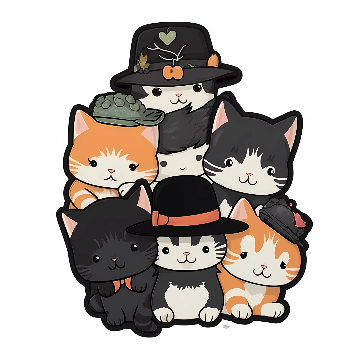 Kawaii cats in hat sticker isolated on transparent background #27528