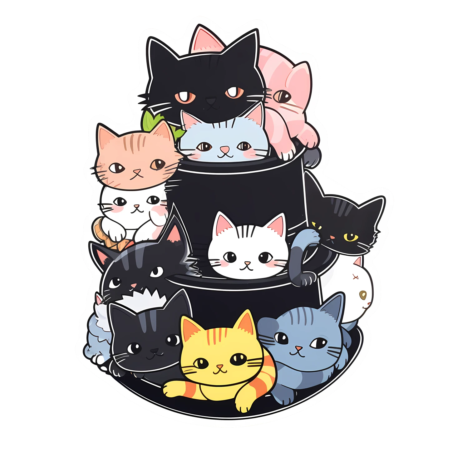 Kawaii cats in hat sticker isolated on transparent background #27529