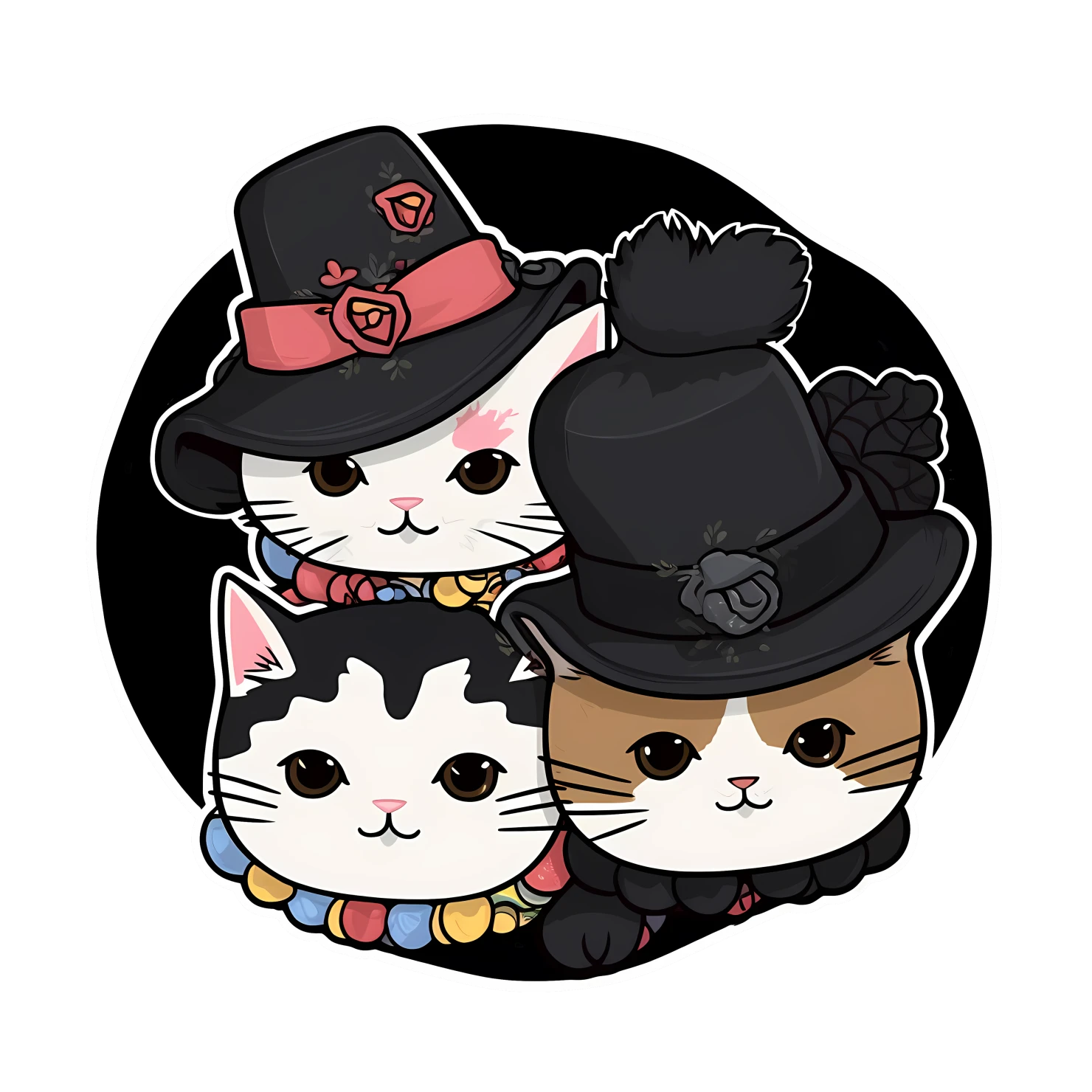 Kawaii cats in hat sticker isolated on transparent background #27530