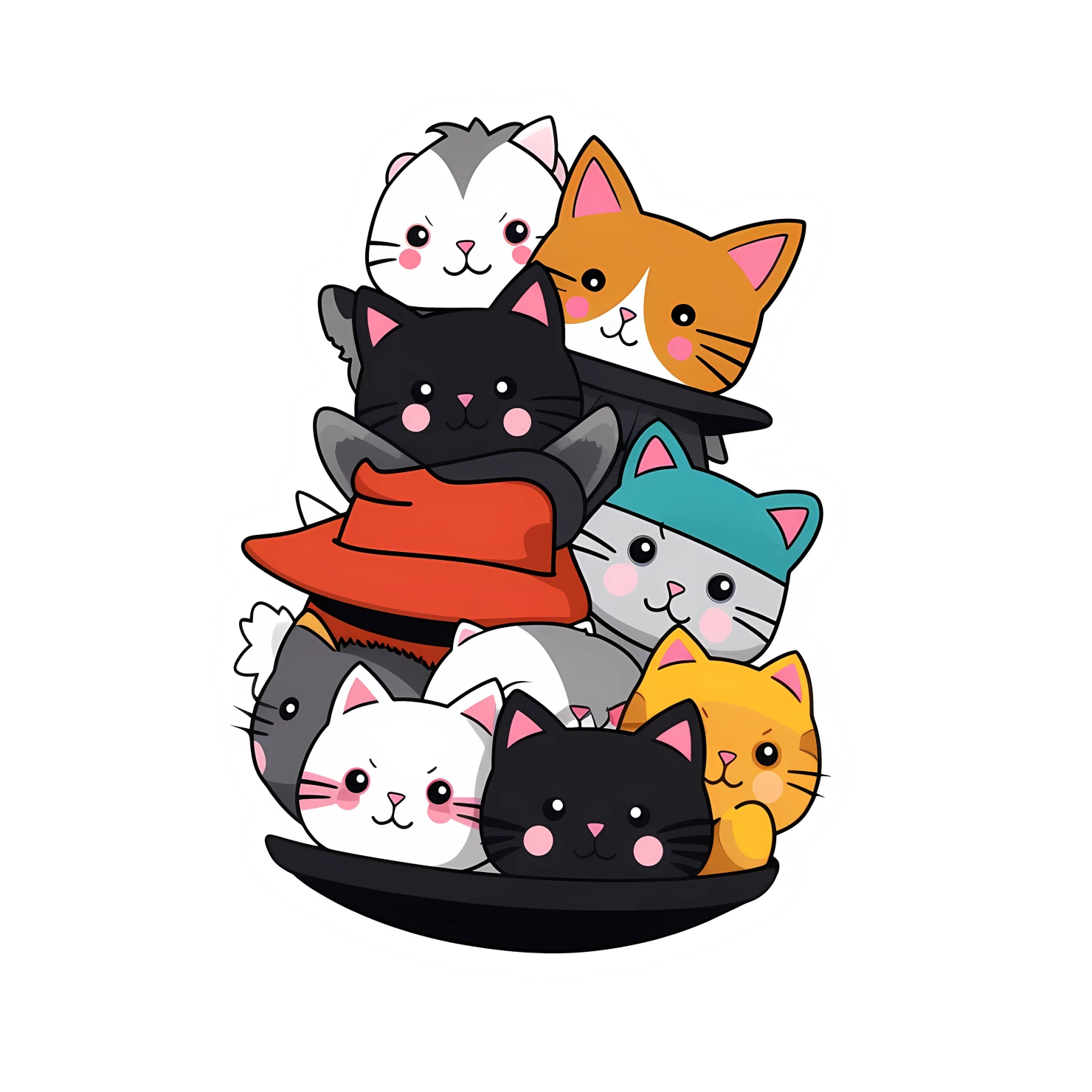 Kawaii cats in hat sticker isolated on transparent background #27531