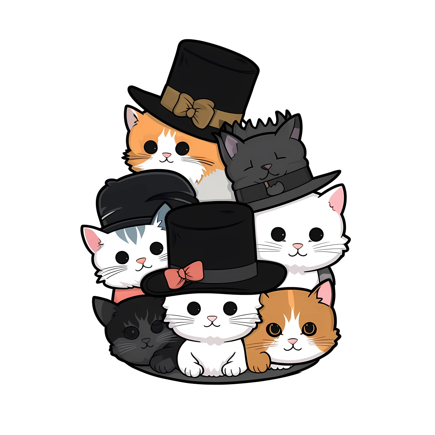 Kawaii cats in hat sticker isolated on transparent background #27532