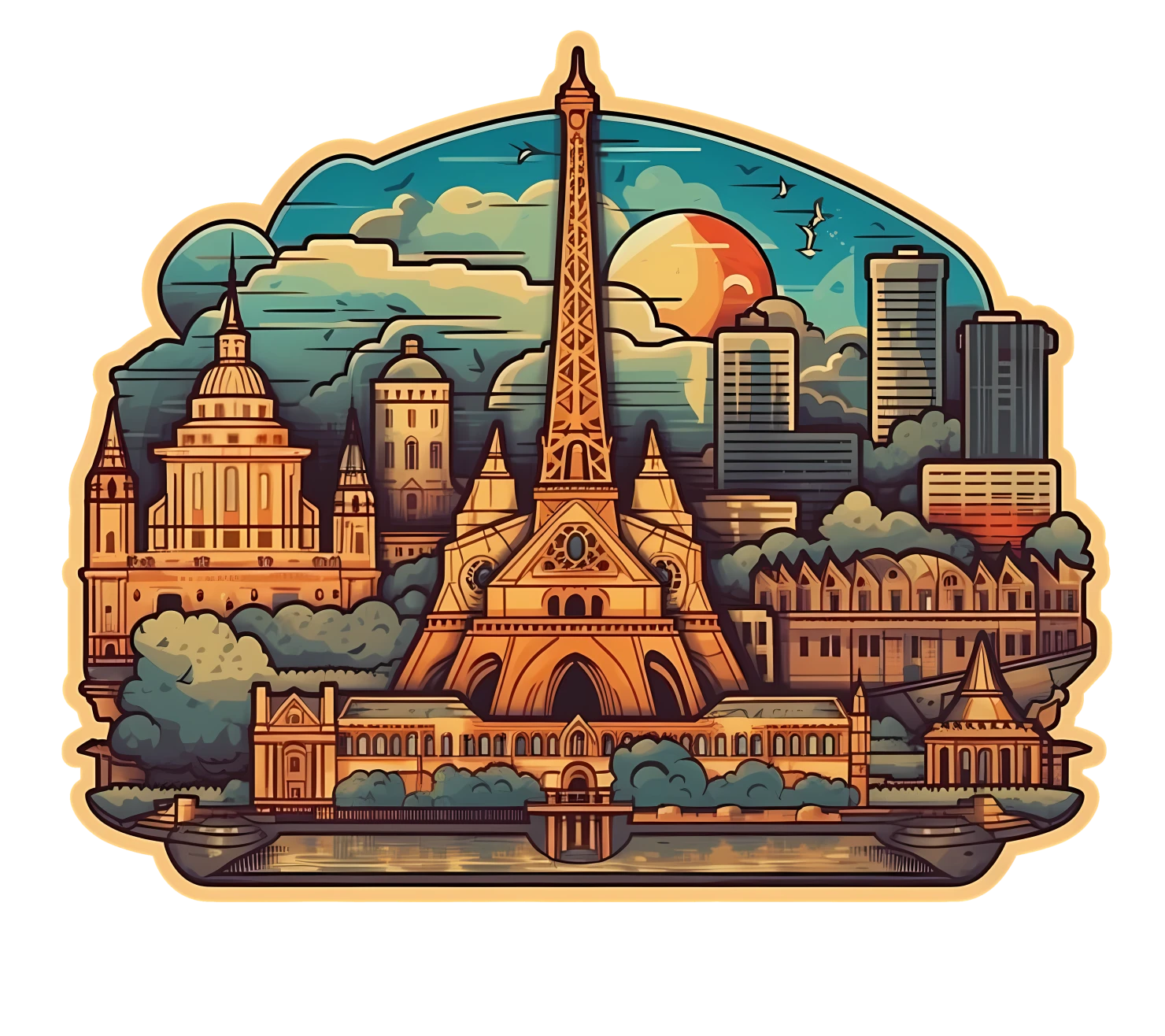 Kawaii cityscape sticker isolated on transparent background #27673