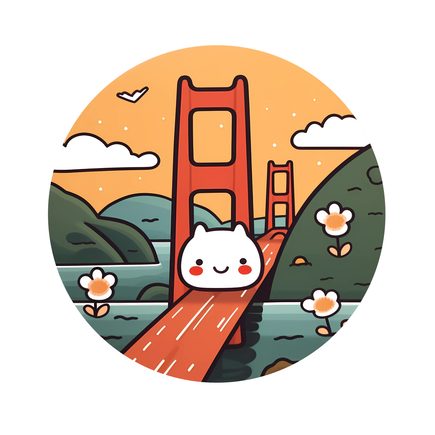 Kawaii golden bridge sticker isolated on transparent background #27903