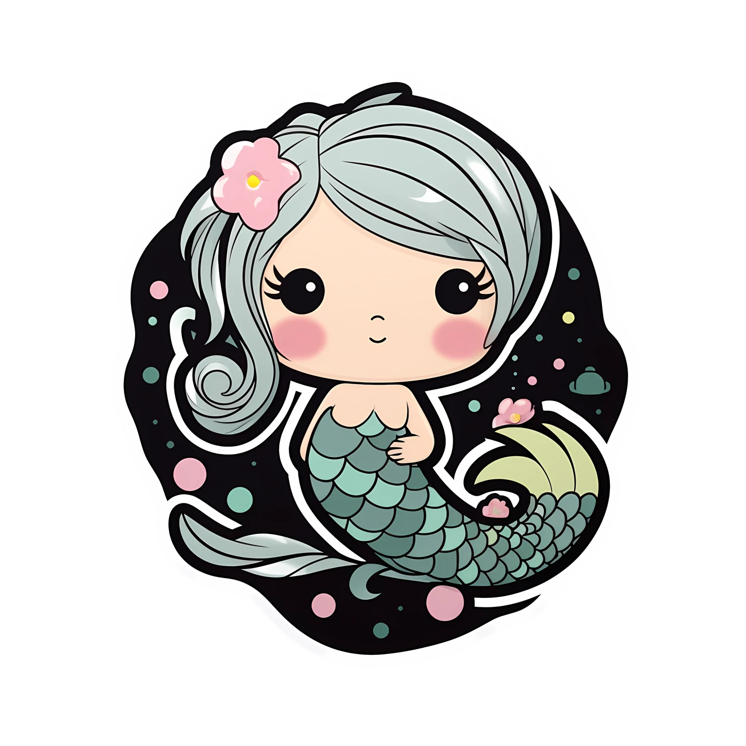 Kawaii mermaid sticker isolated on transparent background #28137