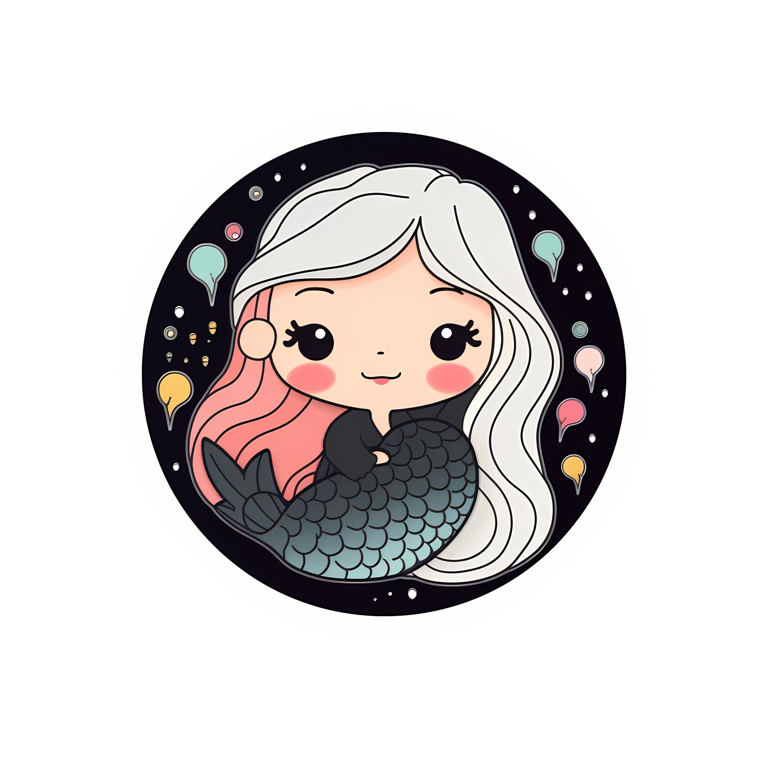 Kawaii mermaid sticker isolated on transparent background #28141
