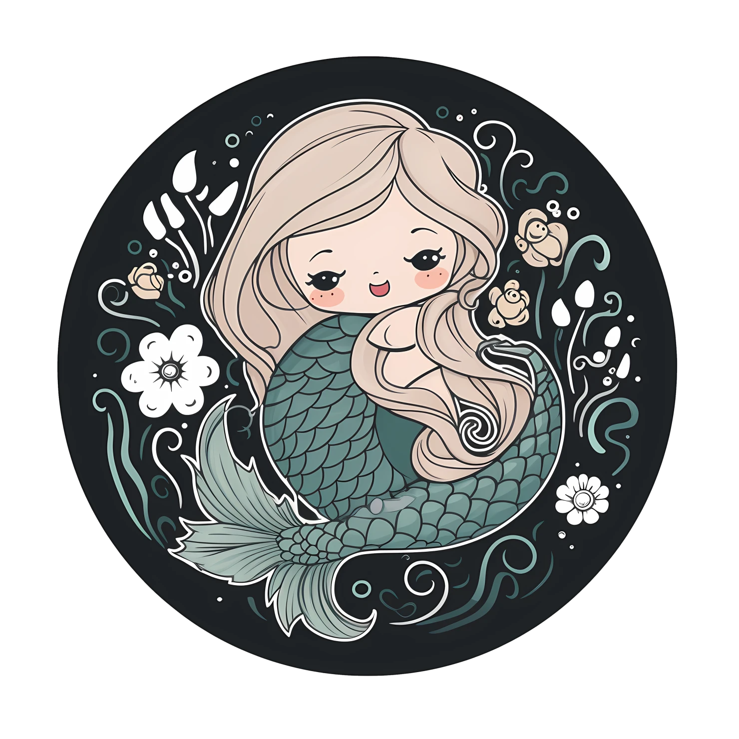 Kawaii mermaid sticker isolated on transparent background #28148