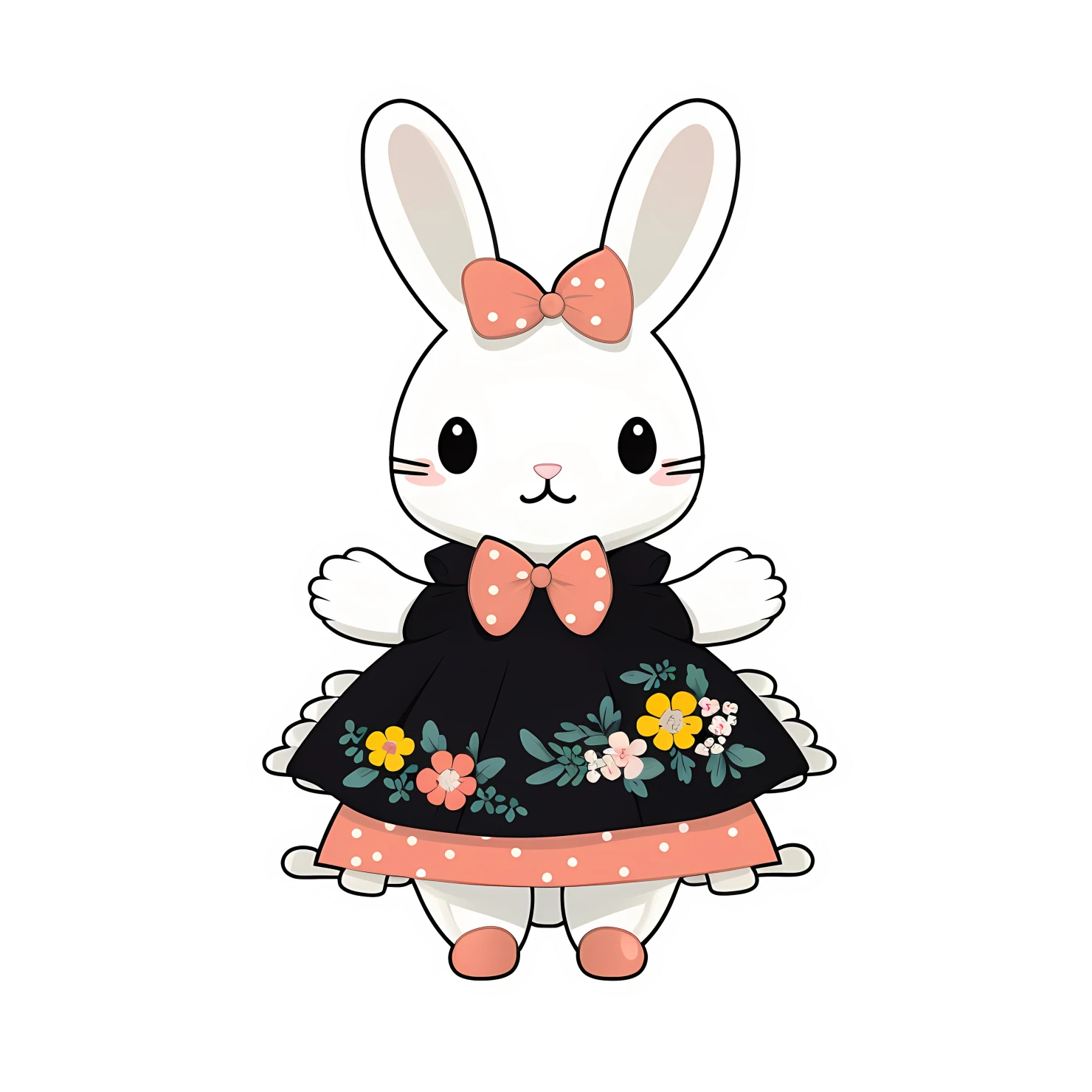 Kawaii rabbit in dress sticker isolated on transparent background #28321