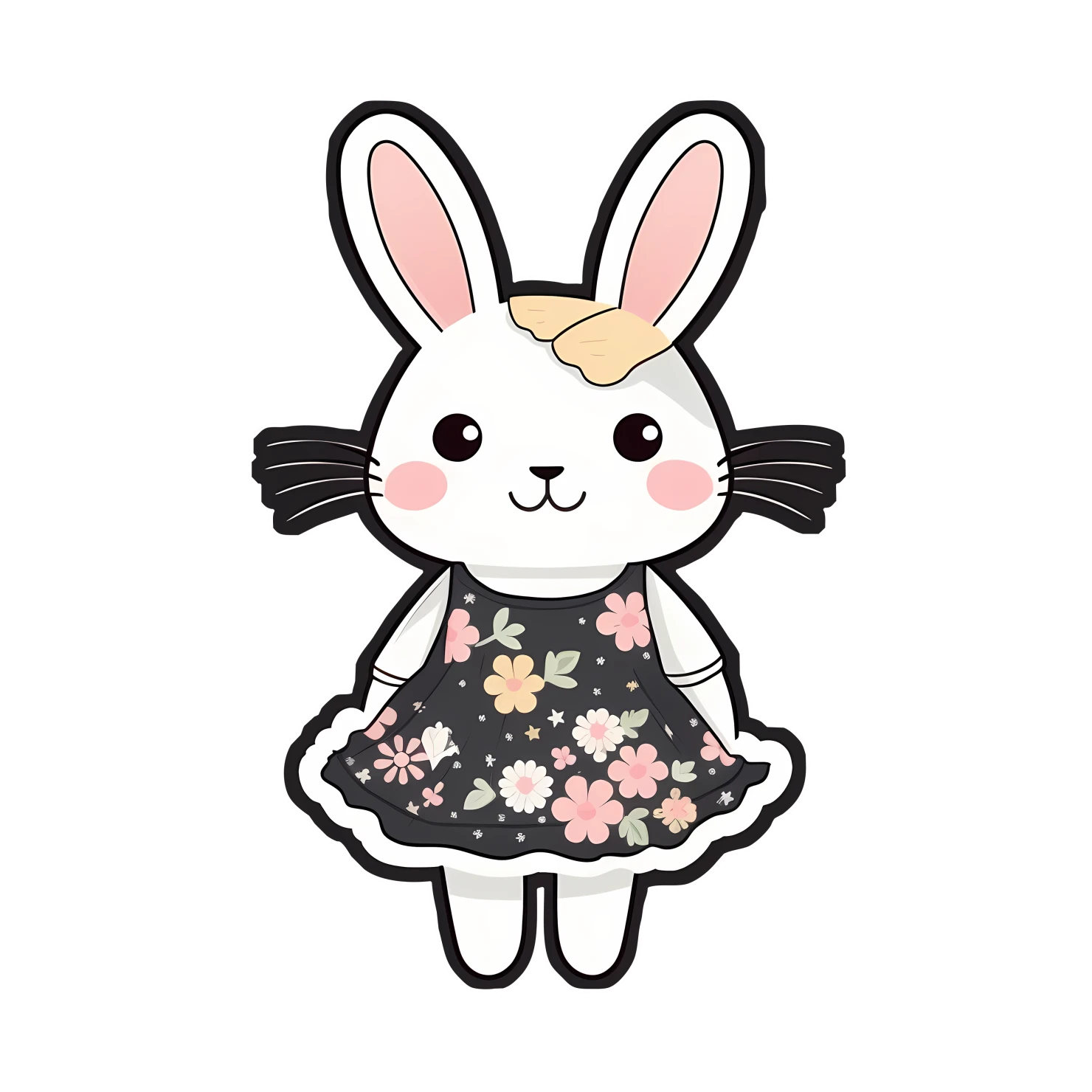 Kawaii rabbit in dress sticker isolated on transparent background #28323