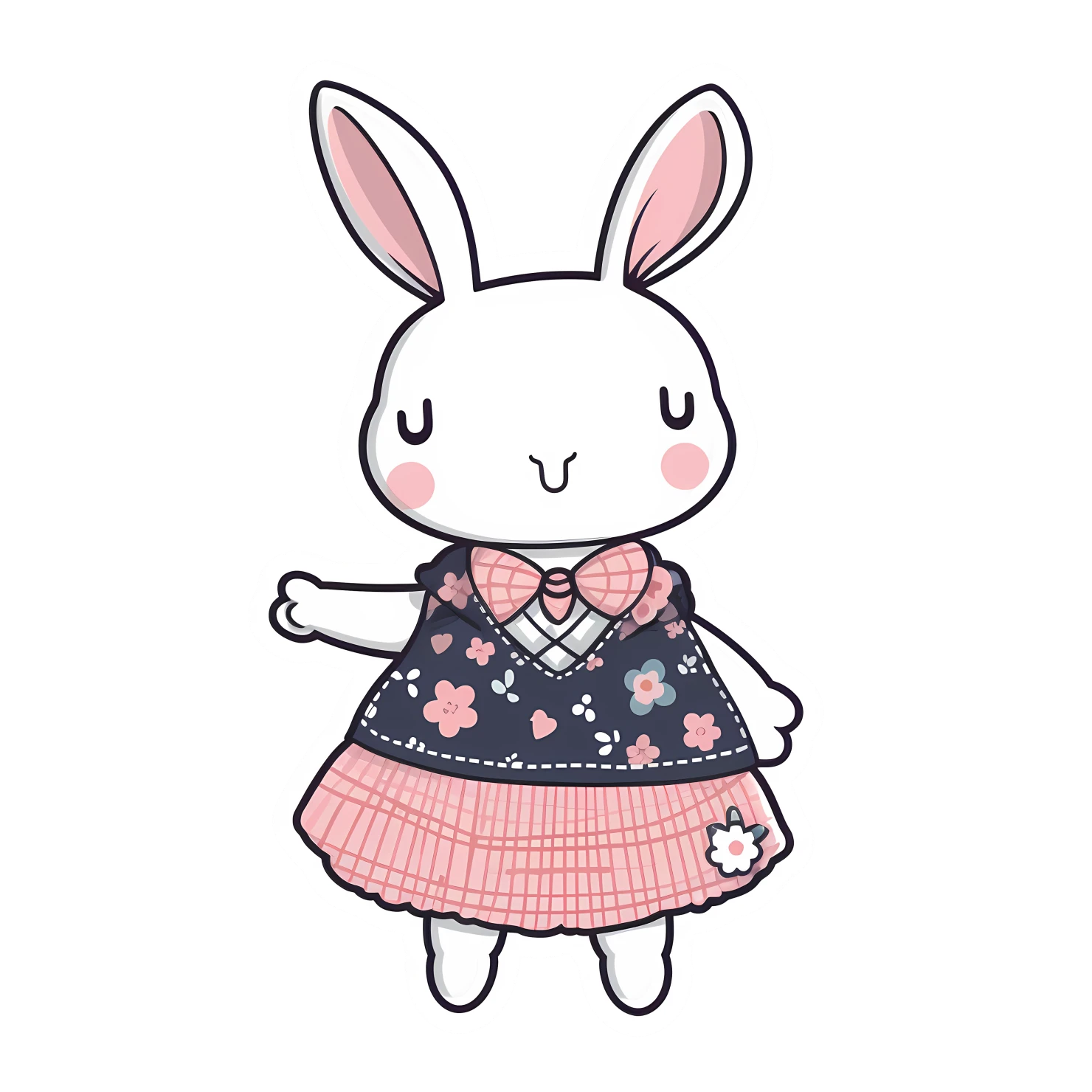 Kawaii rabbit in dress sticker isolated on transparent background #28326