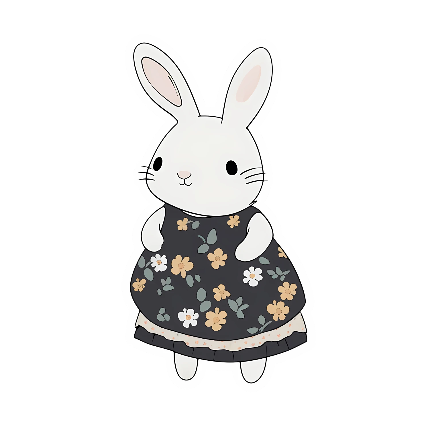 Kawaii rabbit in dress sticker isolated on transparent background #28327