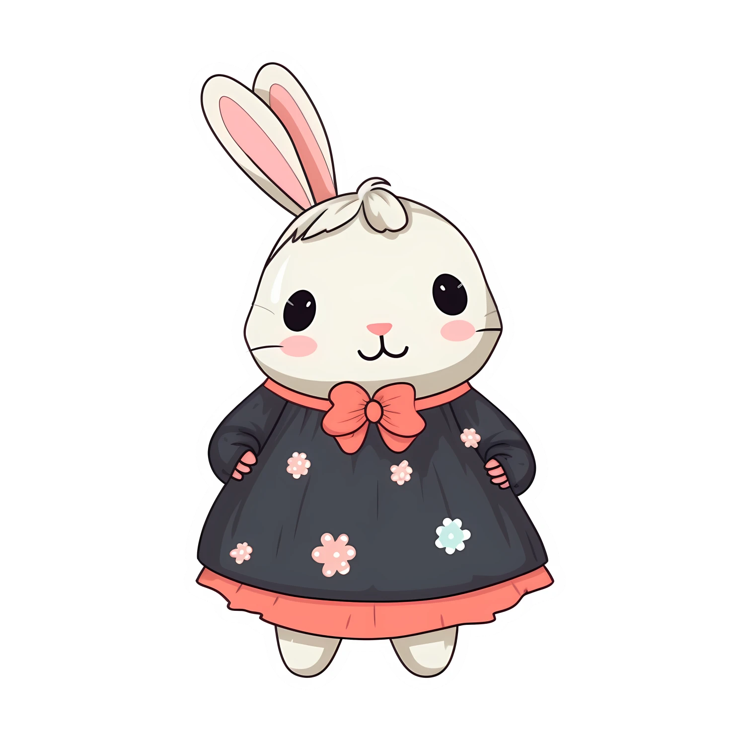 Kawaii rabbit in dress sticker isolated on transparent background #28328