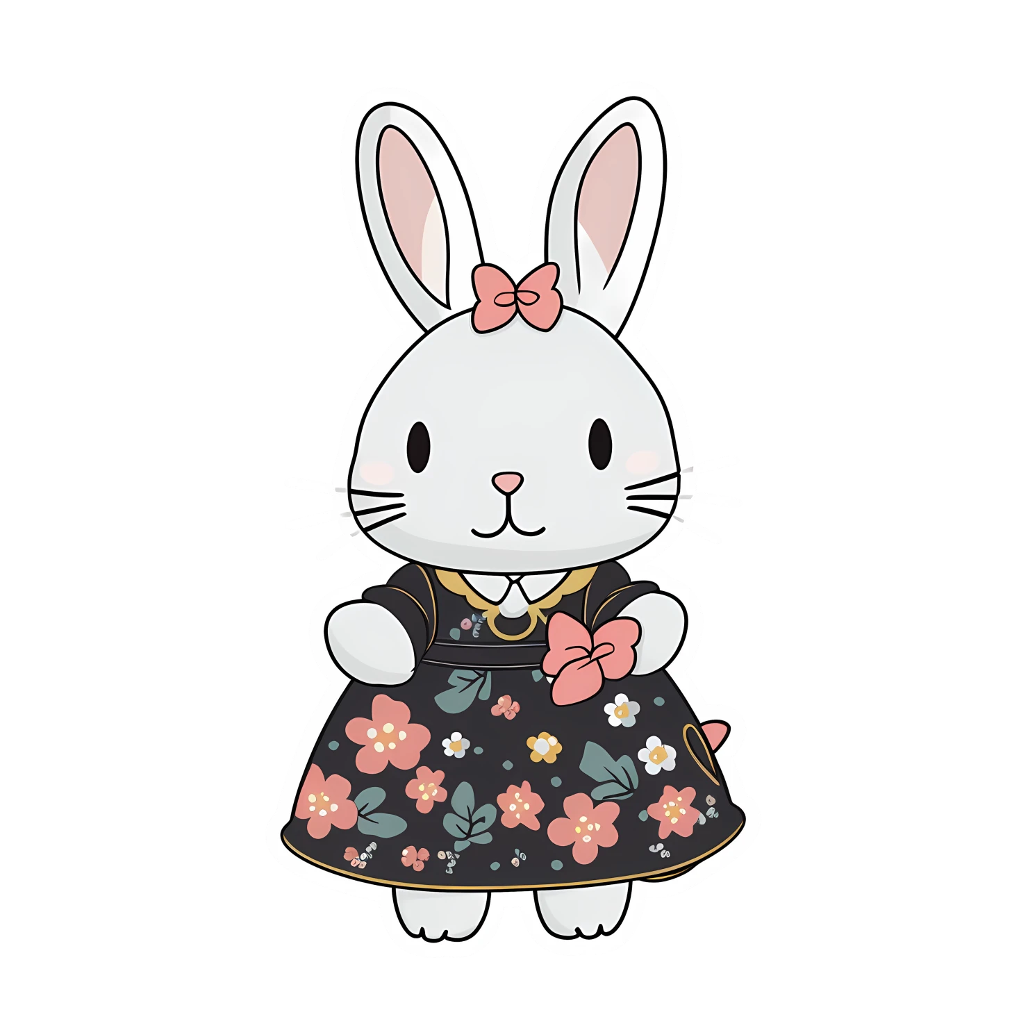 Kawaii rabbit in dress sticker isolated on transparent background #28330