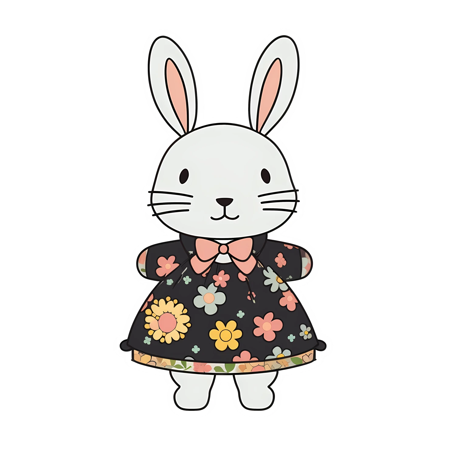 Kawaii rabbit in dress sticker isolated on transparent background #28331